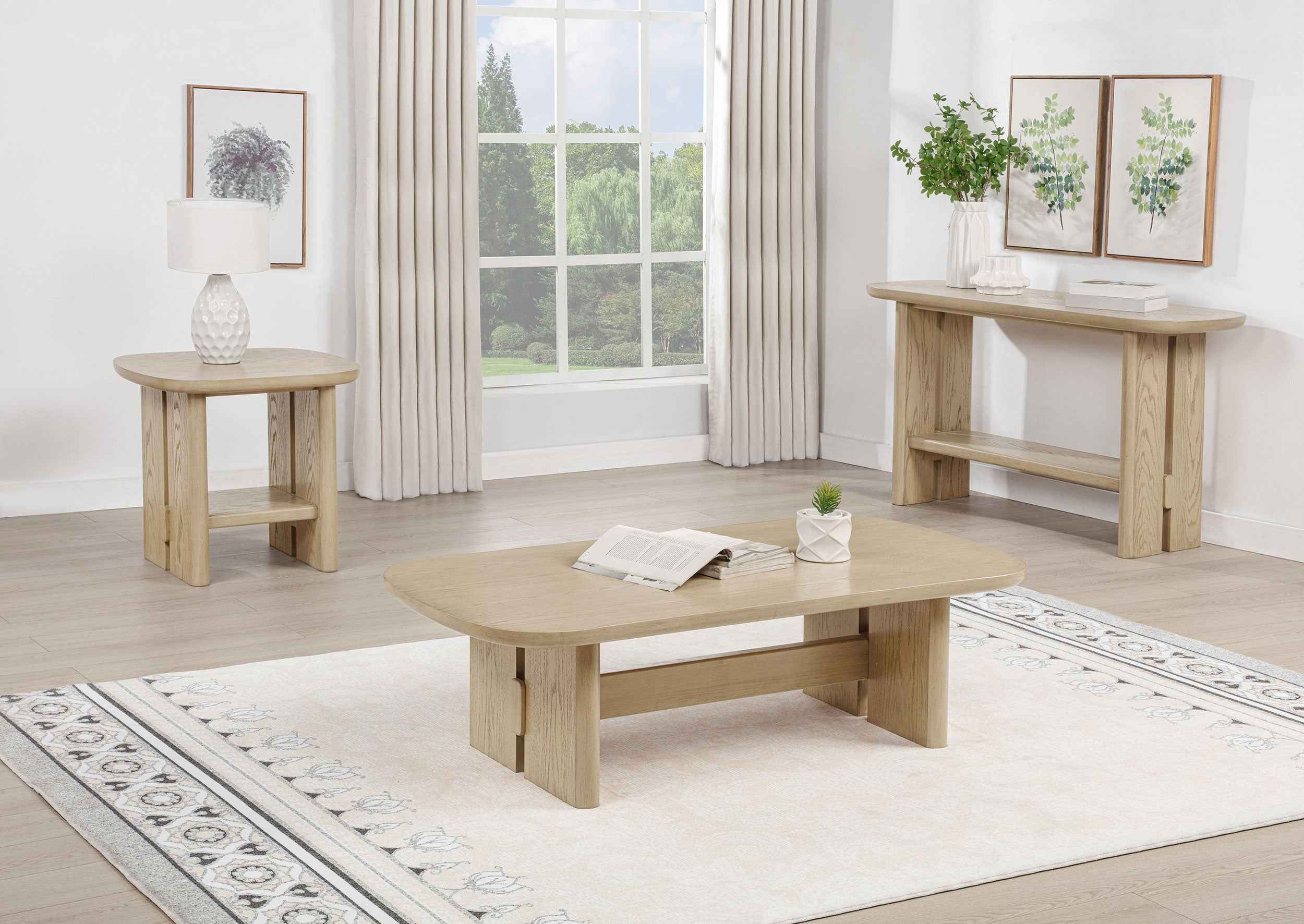 Kailani Beige Oak Coastal Square End Side Table with Shelf - Image 9