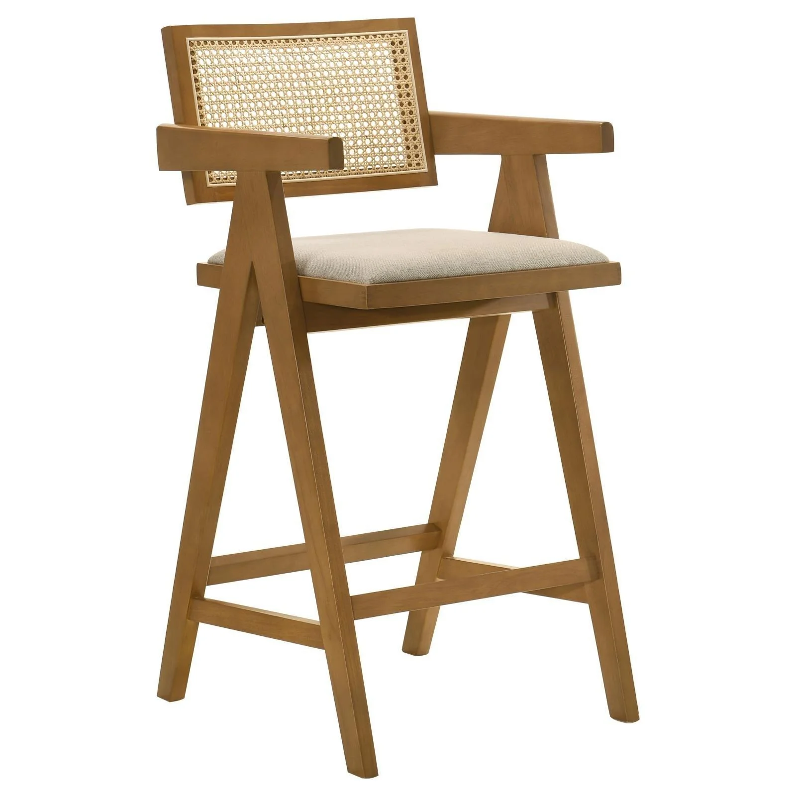 Kane Back and  Light Walnut Solid Wood Bar Stool with Woven Rattan Upholstered Seat (Set of 2) - Image 4