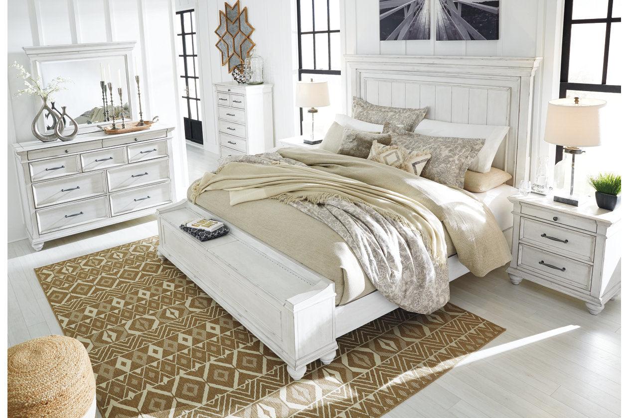 Kanwyn Whitewash California King Panel Bed with Storage Bench - Image 11