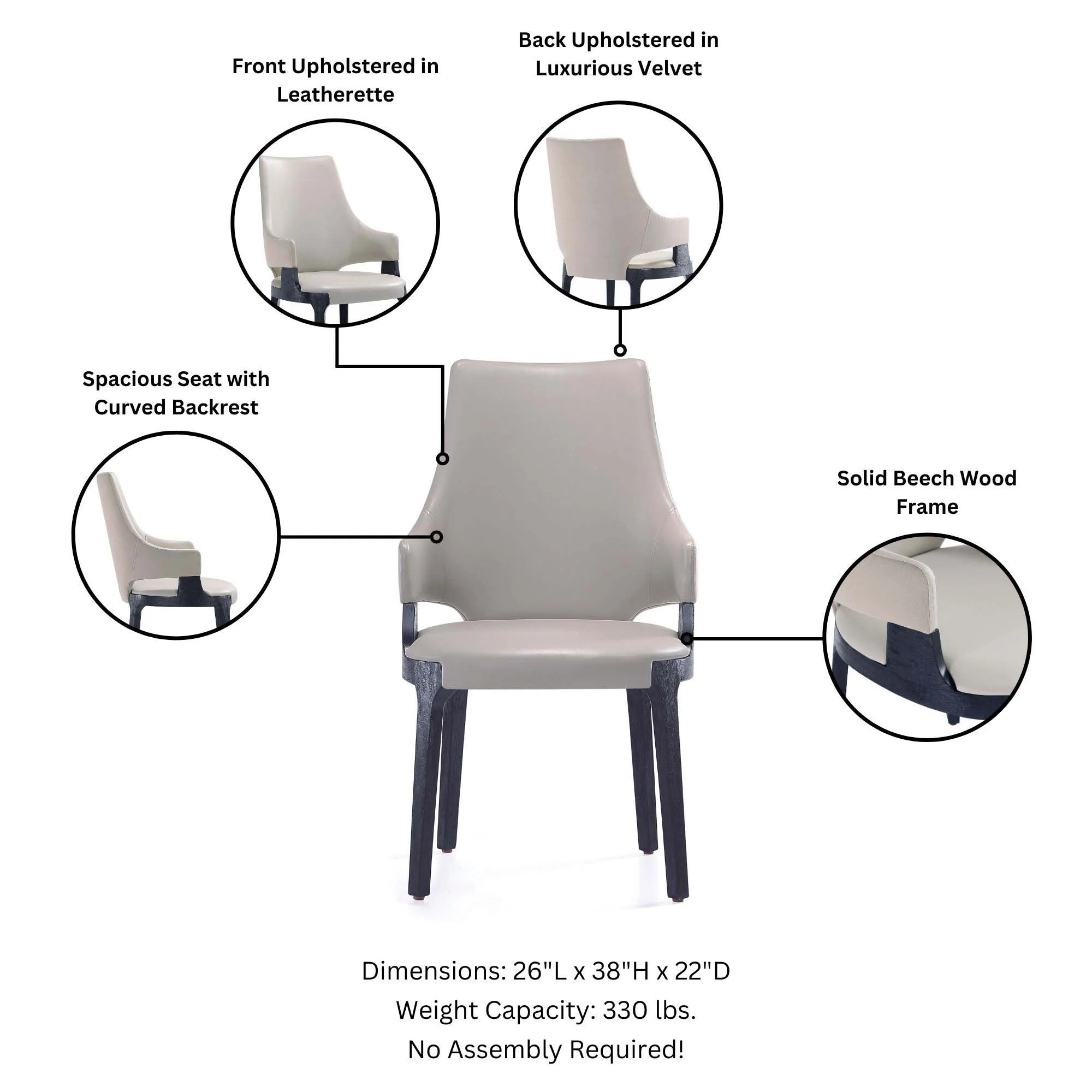 Kara Dining Arm Chair in Light Grey - Image 4