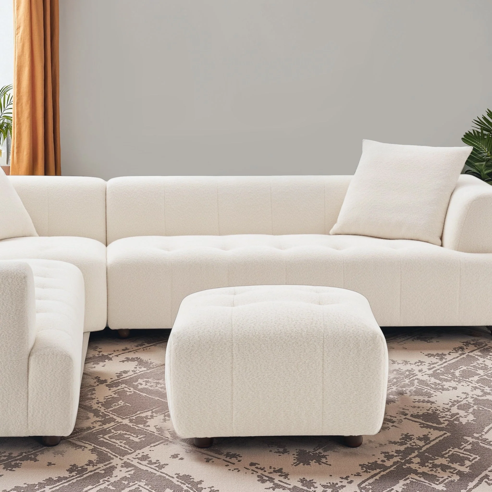 Kaynes Chic Tufted Ivory Boucle Ottoman - Image 3