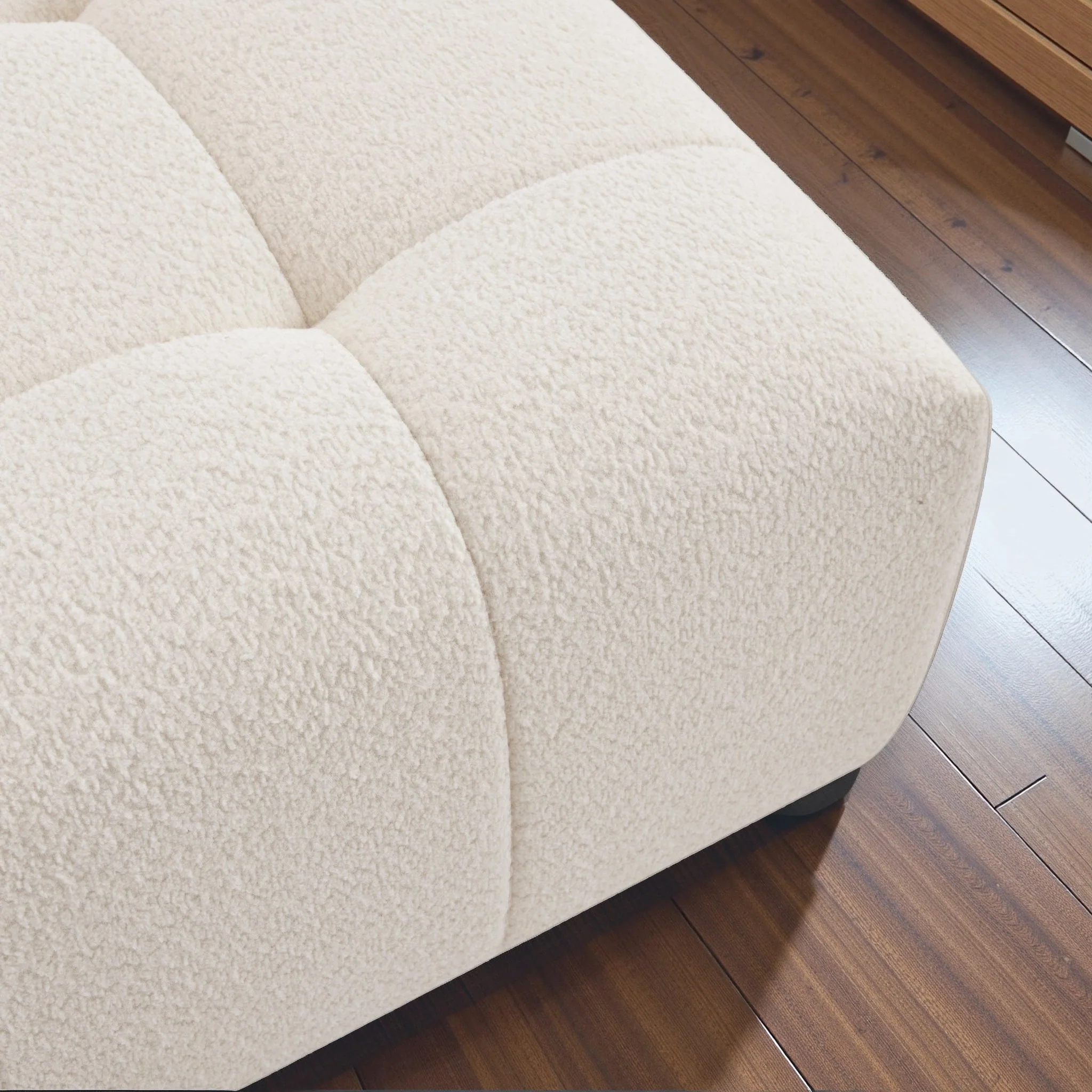 Kaynes Chic Tufted Ivory Boucle Ottoman - Image 4