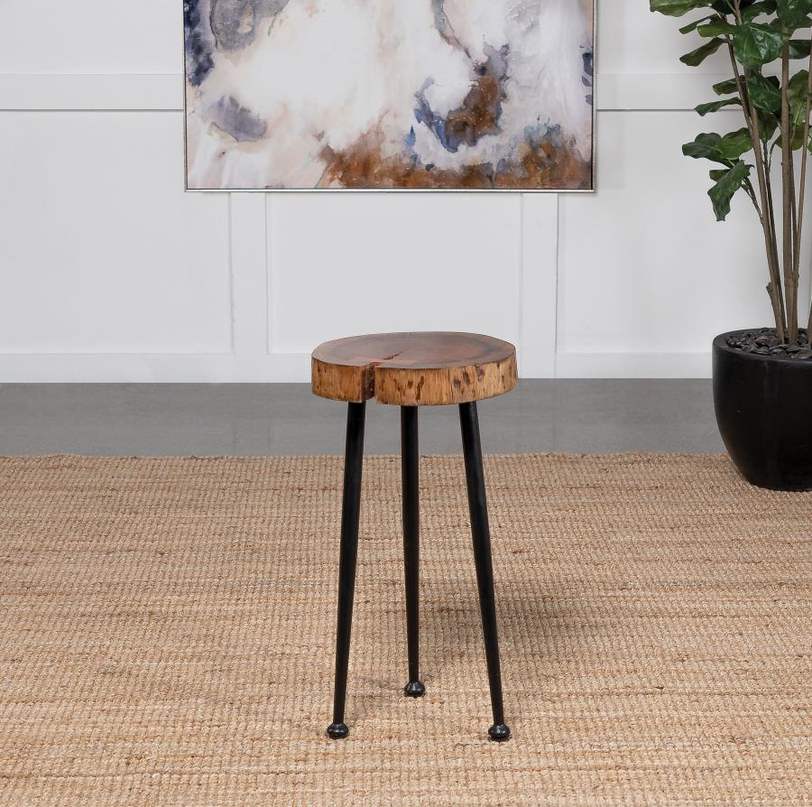 Keith Natural and Black Round Wood Top Side Table