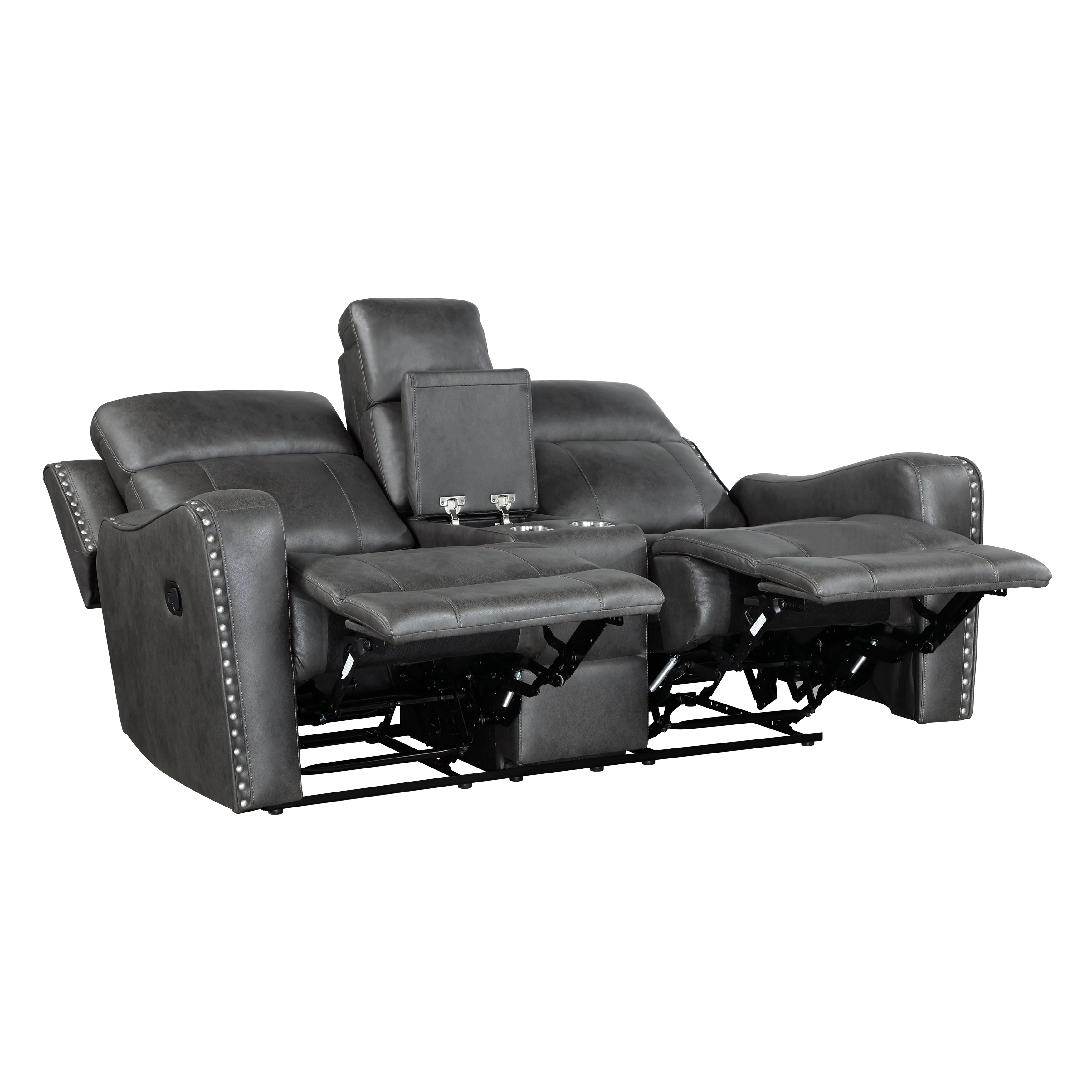Kellen Smoky Gray Double Reclining Loveseat with Center Console - Image 4