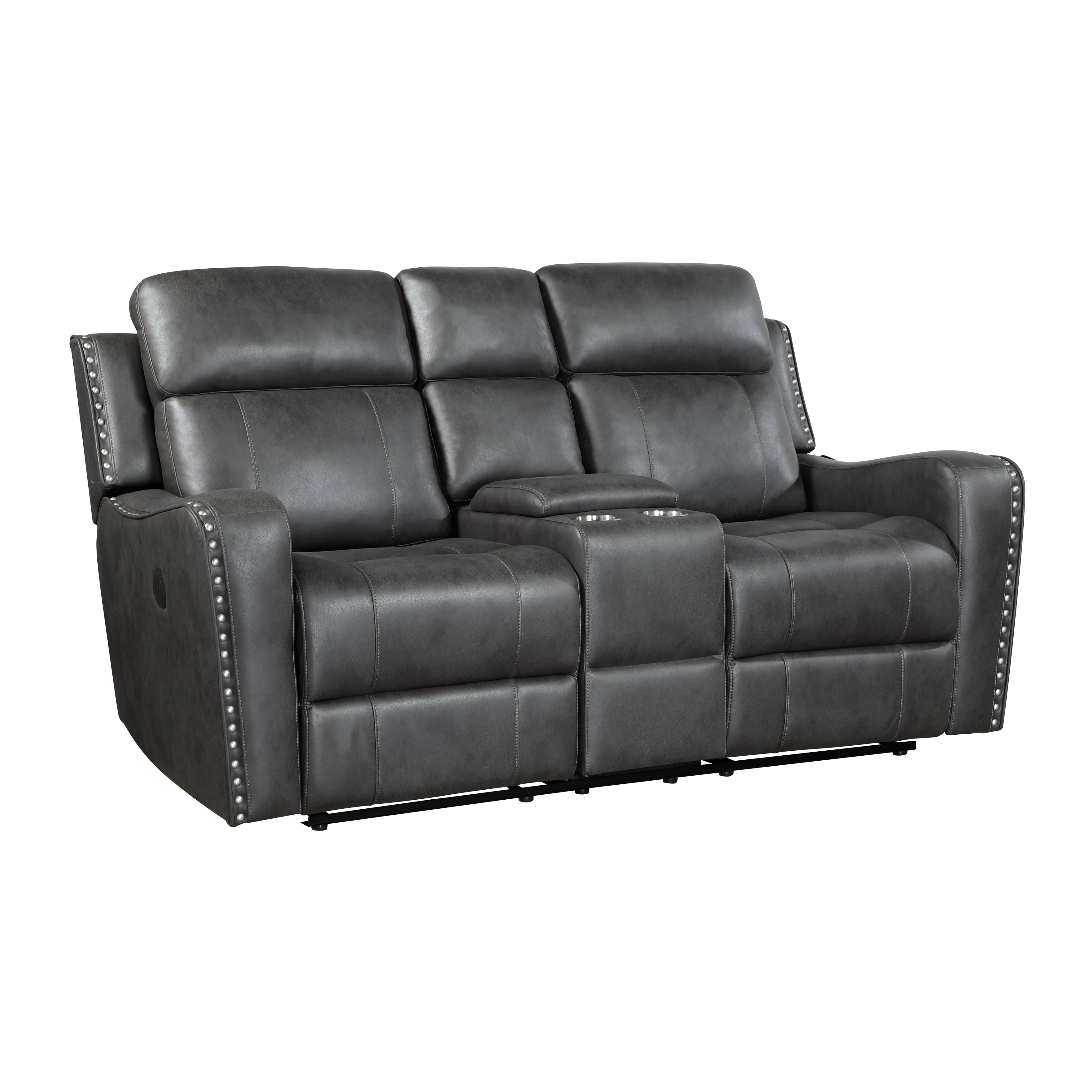 Kellen Smoky Gray Power Double Reclining Loveseat with Center Console
