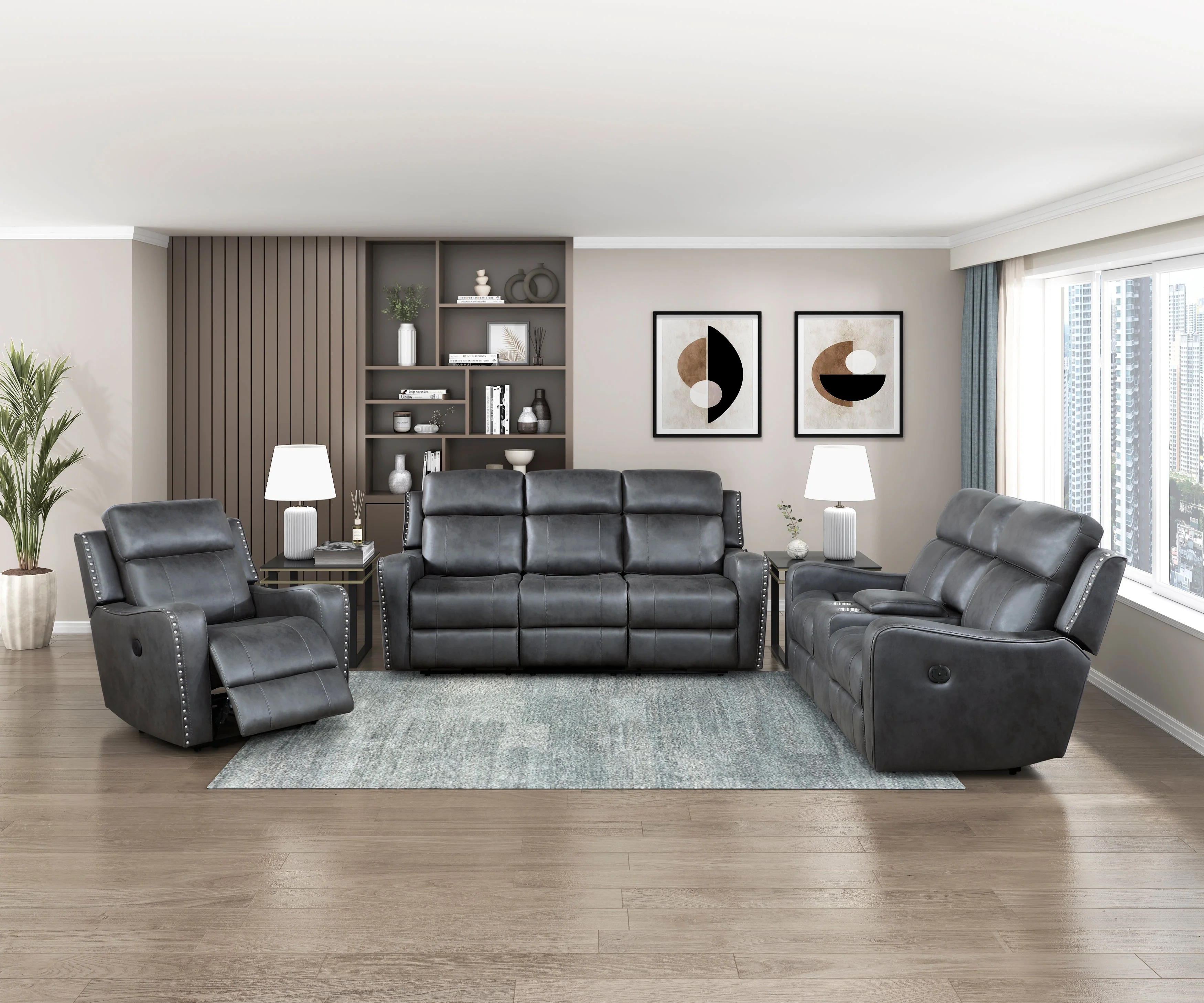 Kellen Smoky Gray Power Double Reclining Loveseat with Center Console - Image 10