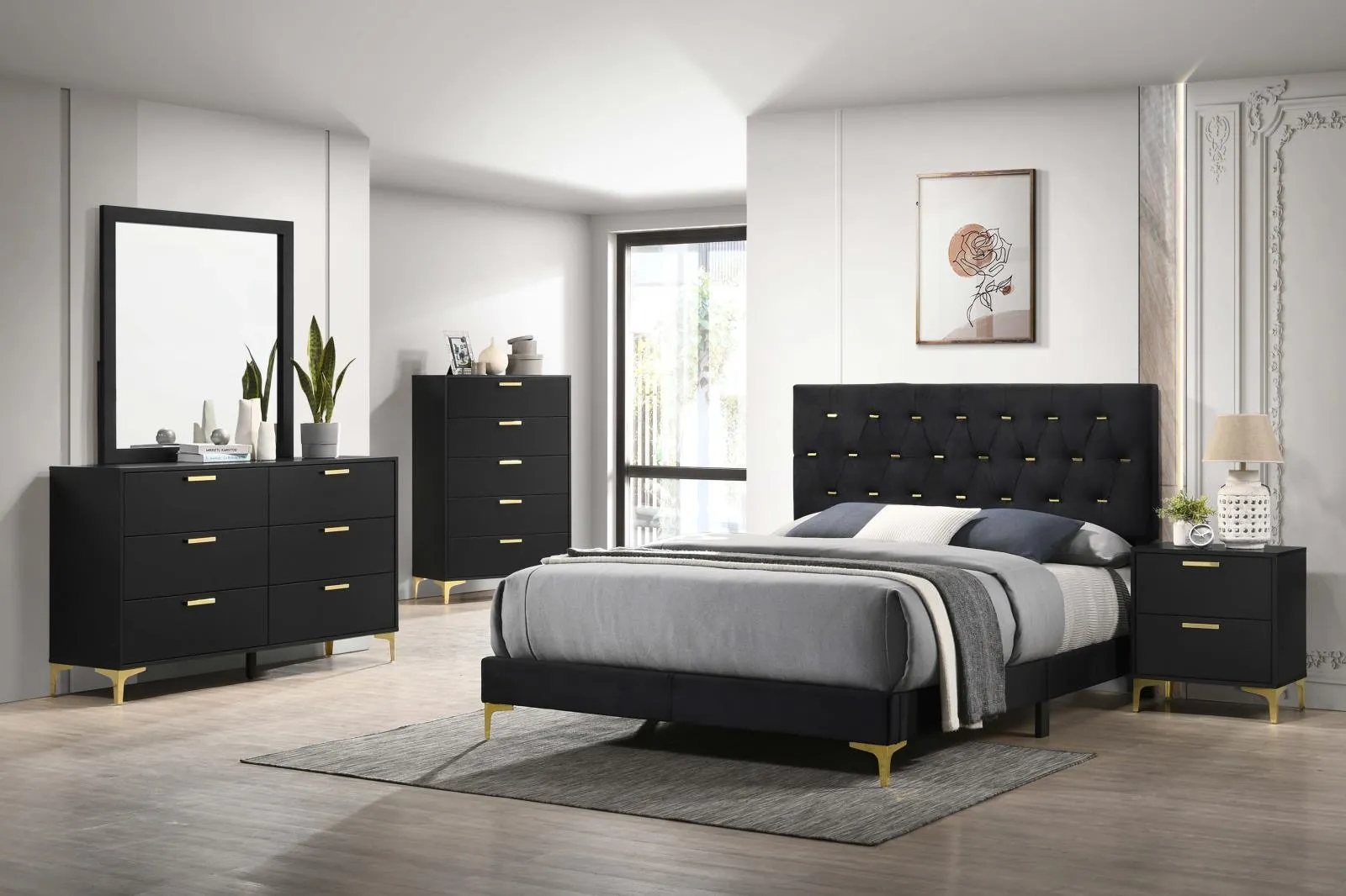 Kendall Black and Gold 2-Drawer Nightstand - Image 7
