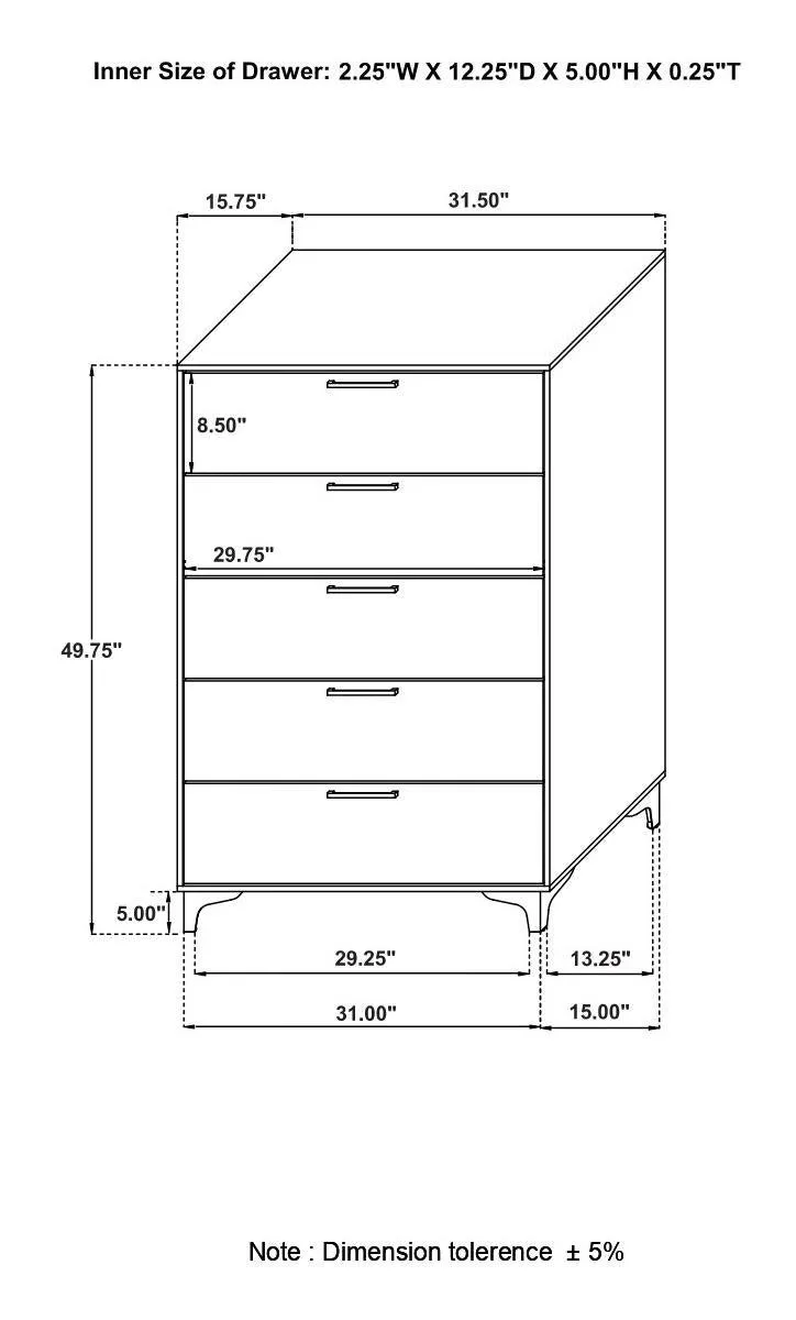 Kendall White 5-Drawer Chest - Image 8