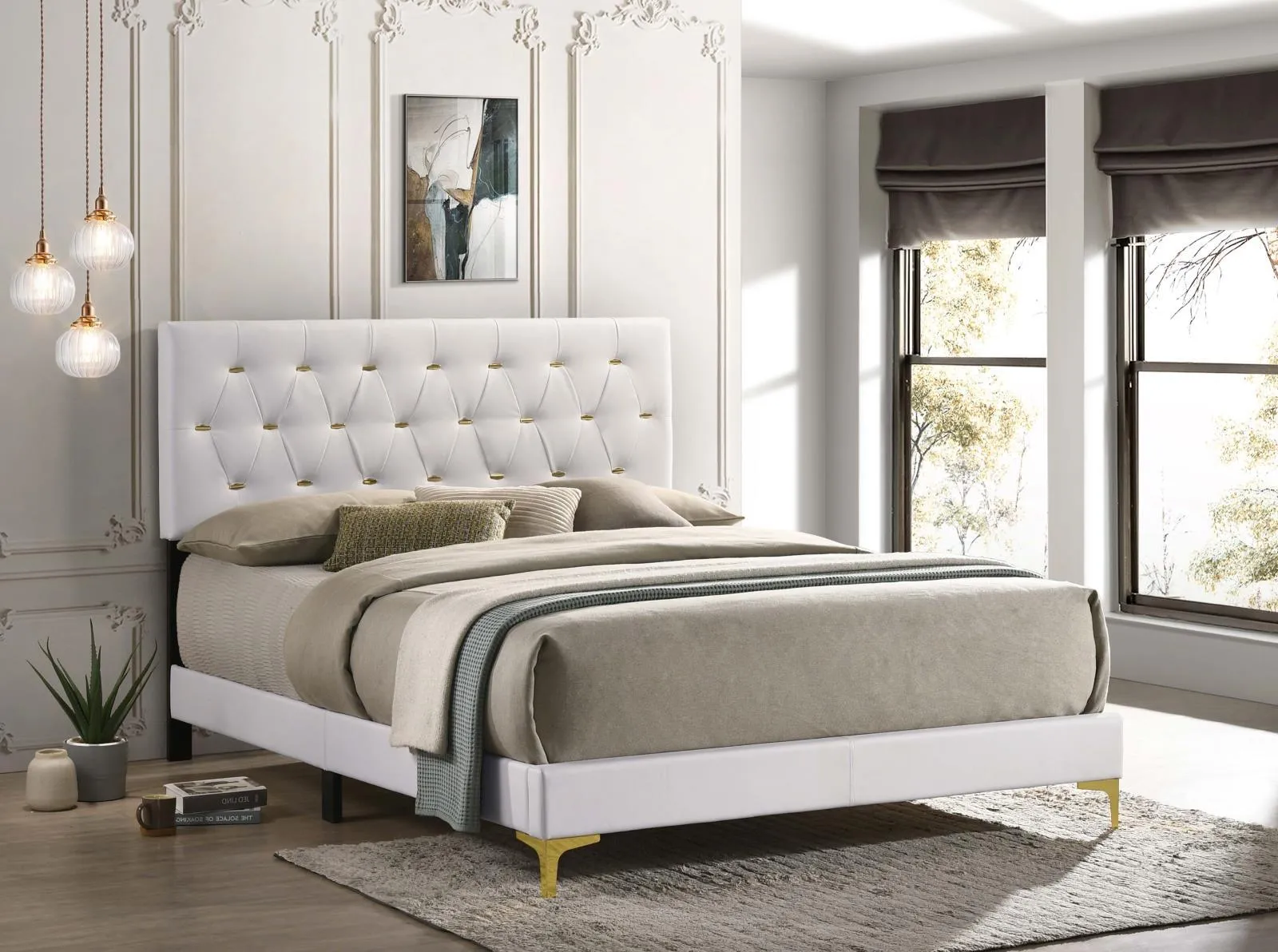Kendall White Tufted Upholstered Panel Queen Bed