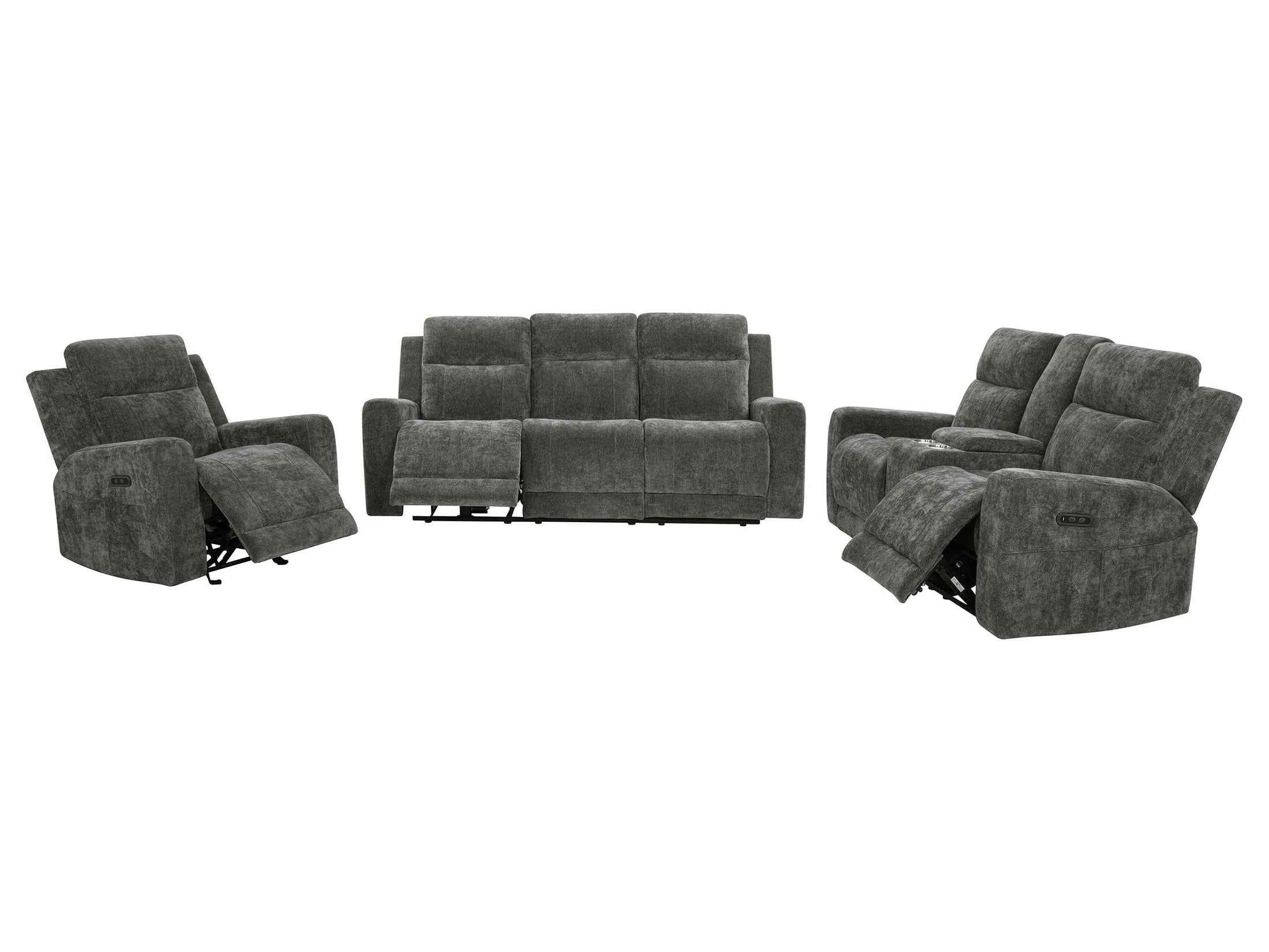 Kennett Dark Grey 3-piece Chenille Power Reclining Sofa Set