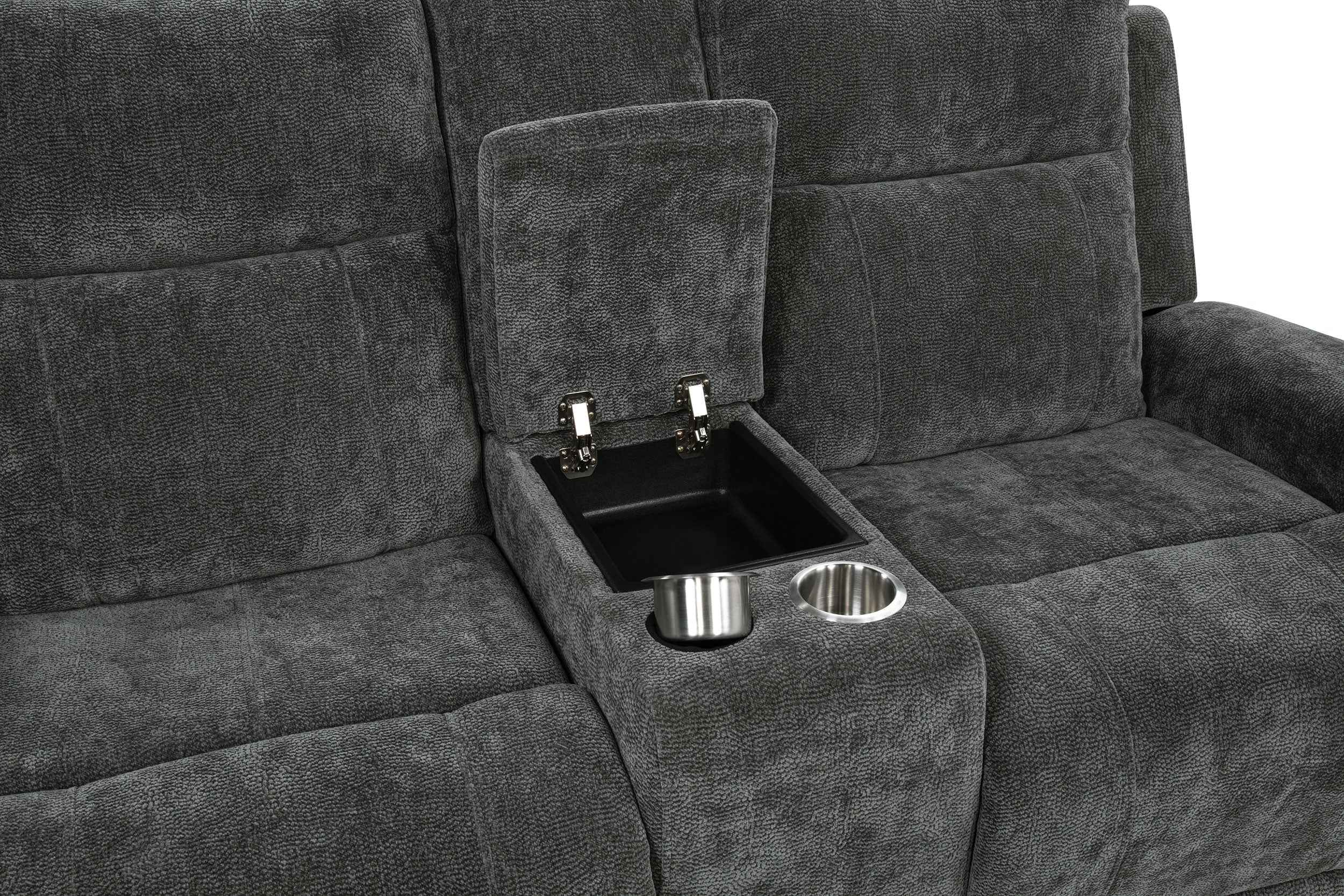 Kennett Dark Grey 3-piece Chenille Power Reclining Sofa Set - Image 3
