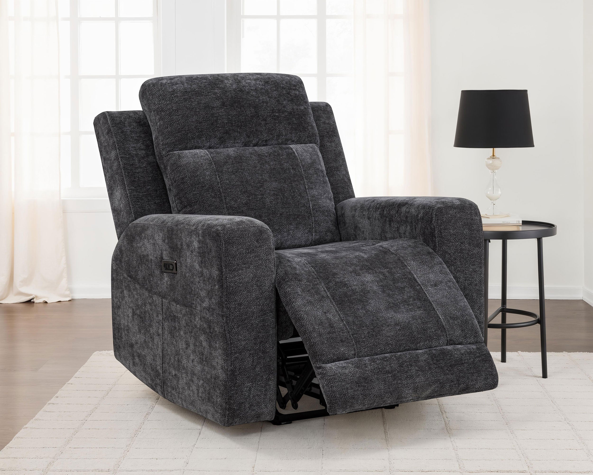 Kennett Dark Grey Chenille Upholstered Power Recliner Chair - Image 2