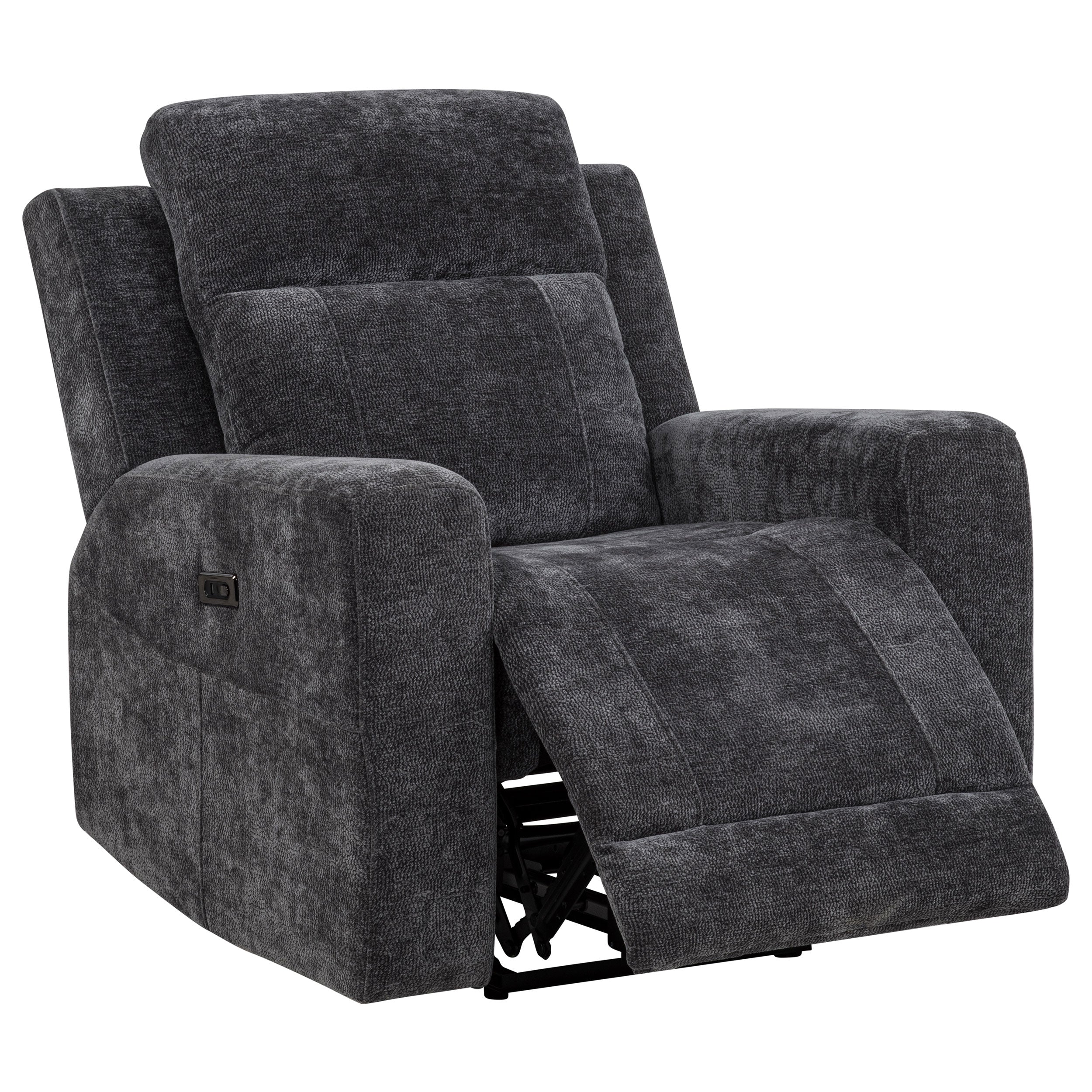 Kennett Dark Grey Chenille Upholstered Power Recliner Chair - Image 3