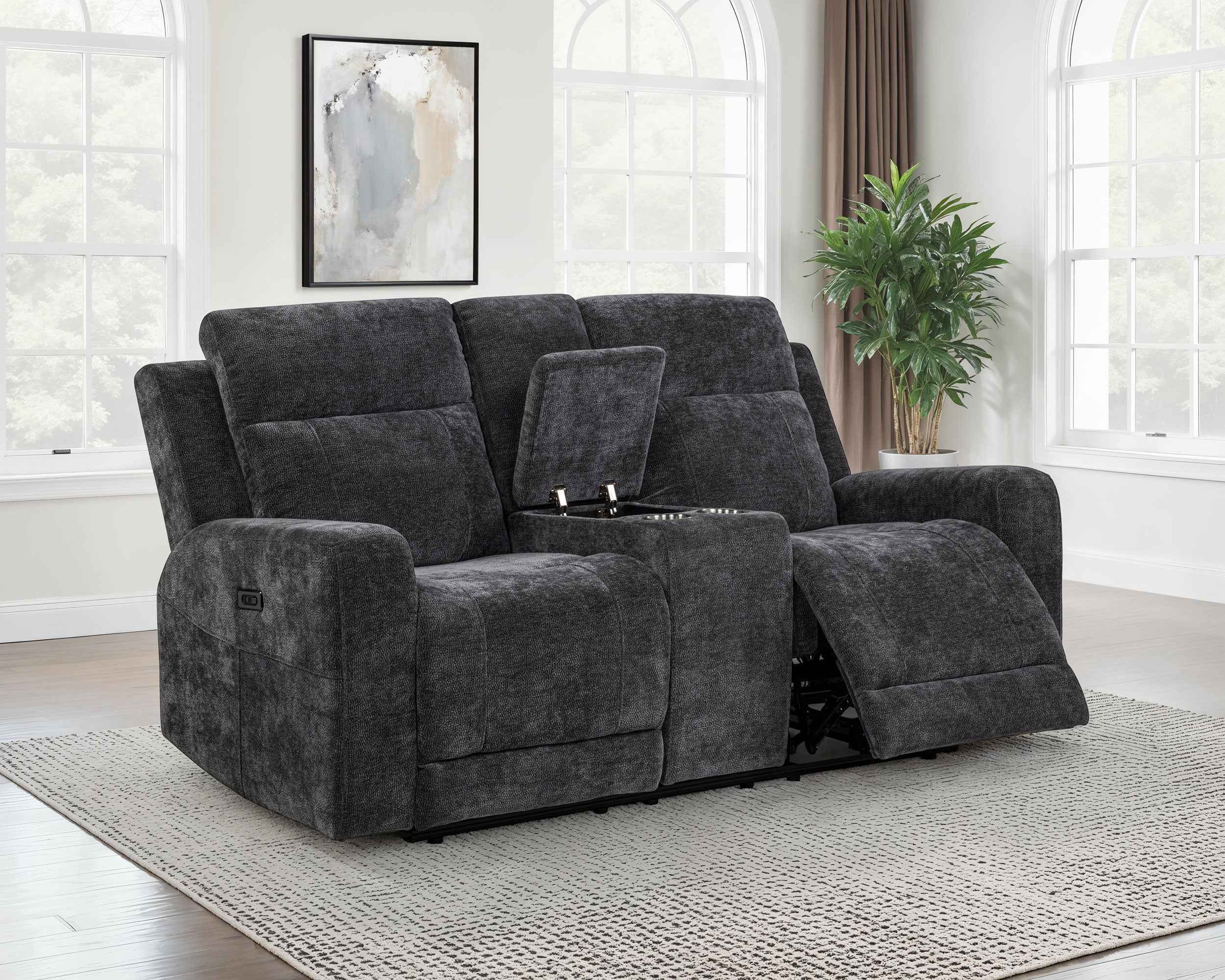 Kennett Dark Grey Chenille Upholstered Power Reclining Loveseat - Image 2