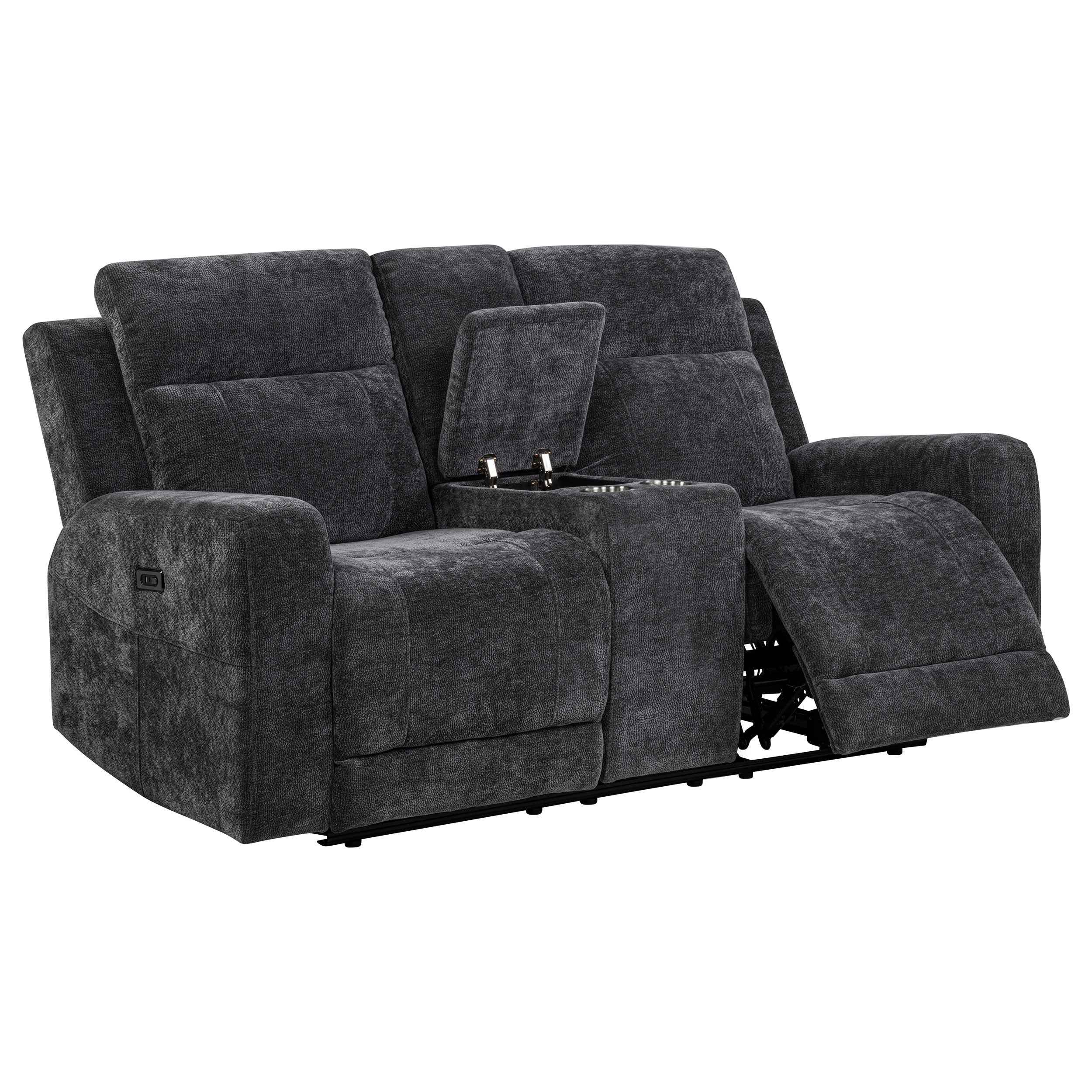 Kennett Dark Grey Chenille Upholstered Power Reclining Loveseat - Image 3