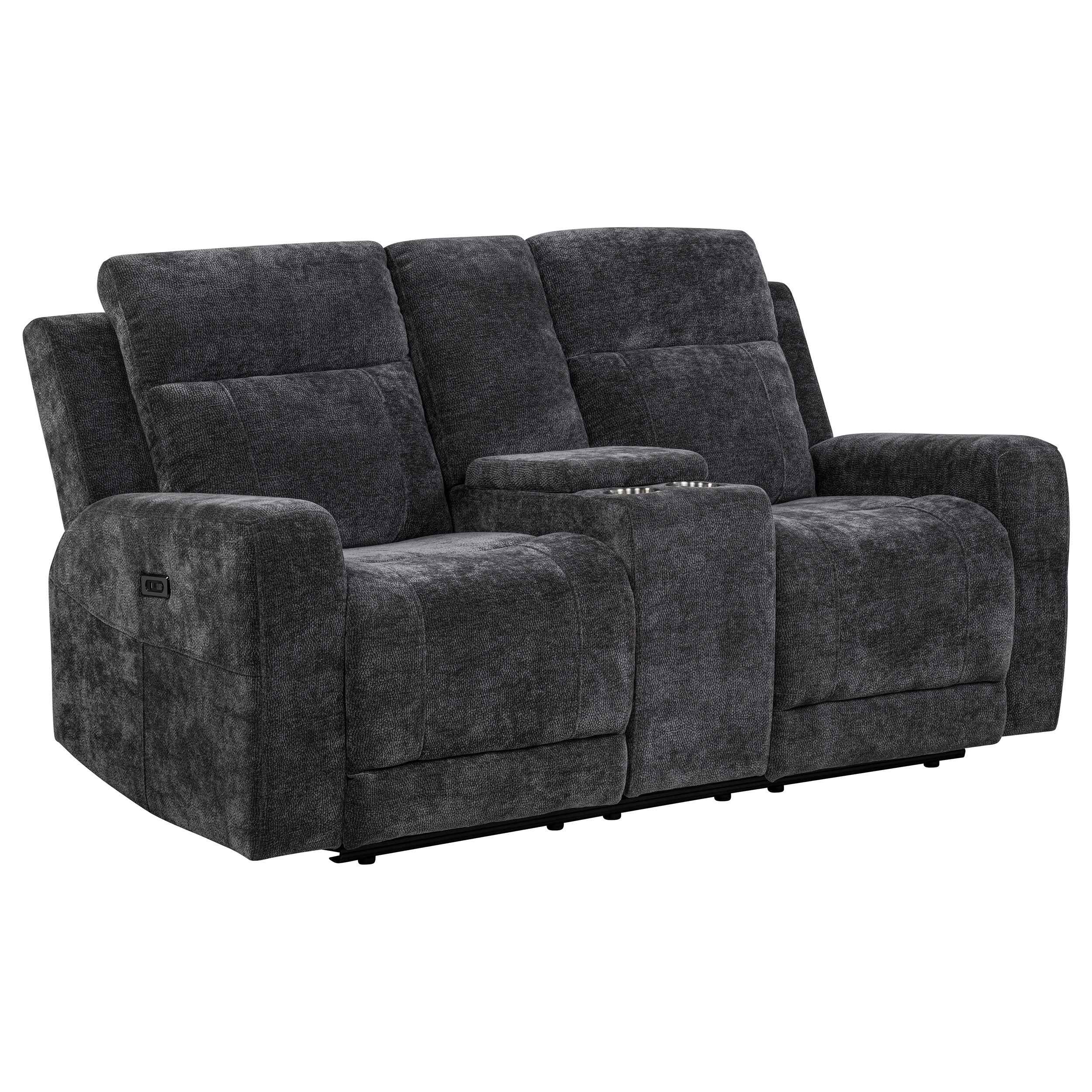Kennett Dark Grey Chenille Upholstered Power Reclining Loveseat - Image 4