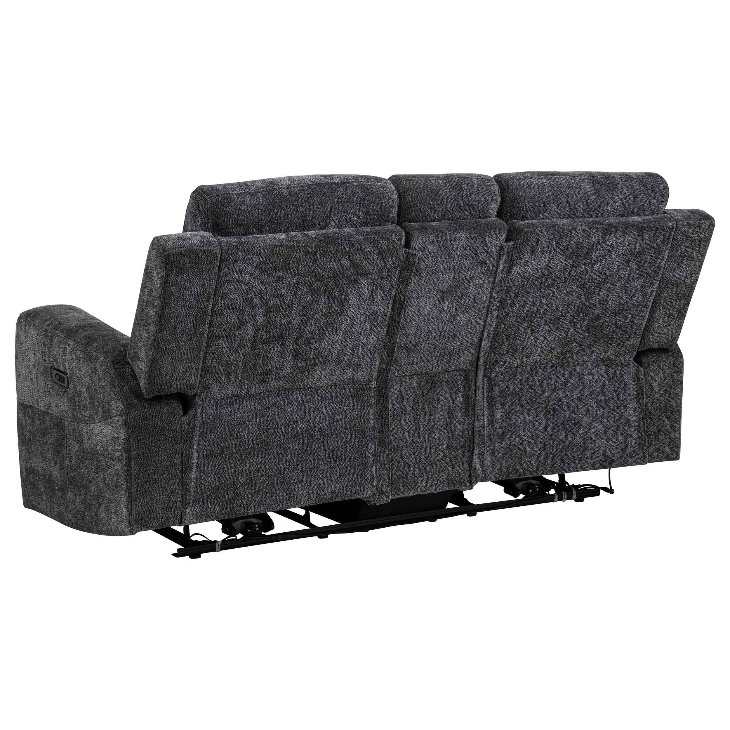 Kennett Dark Grey Chenille Upholstered Power Reclining Loveseat - Image 6