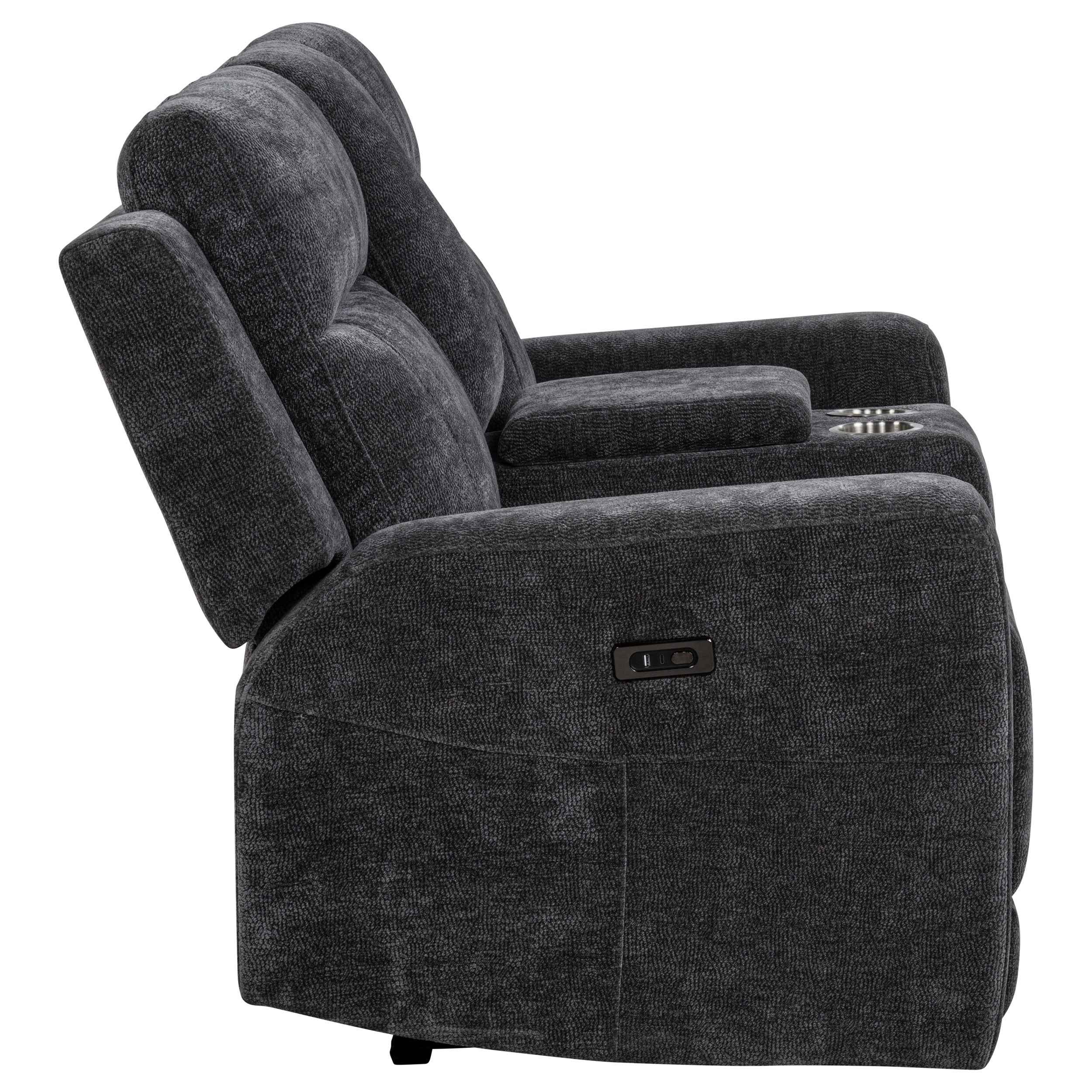 Kennett Dark Grey Chenille Upholstered Power Reclining Loveseat - Image 7
