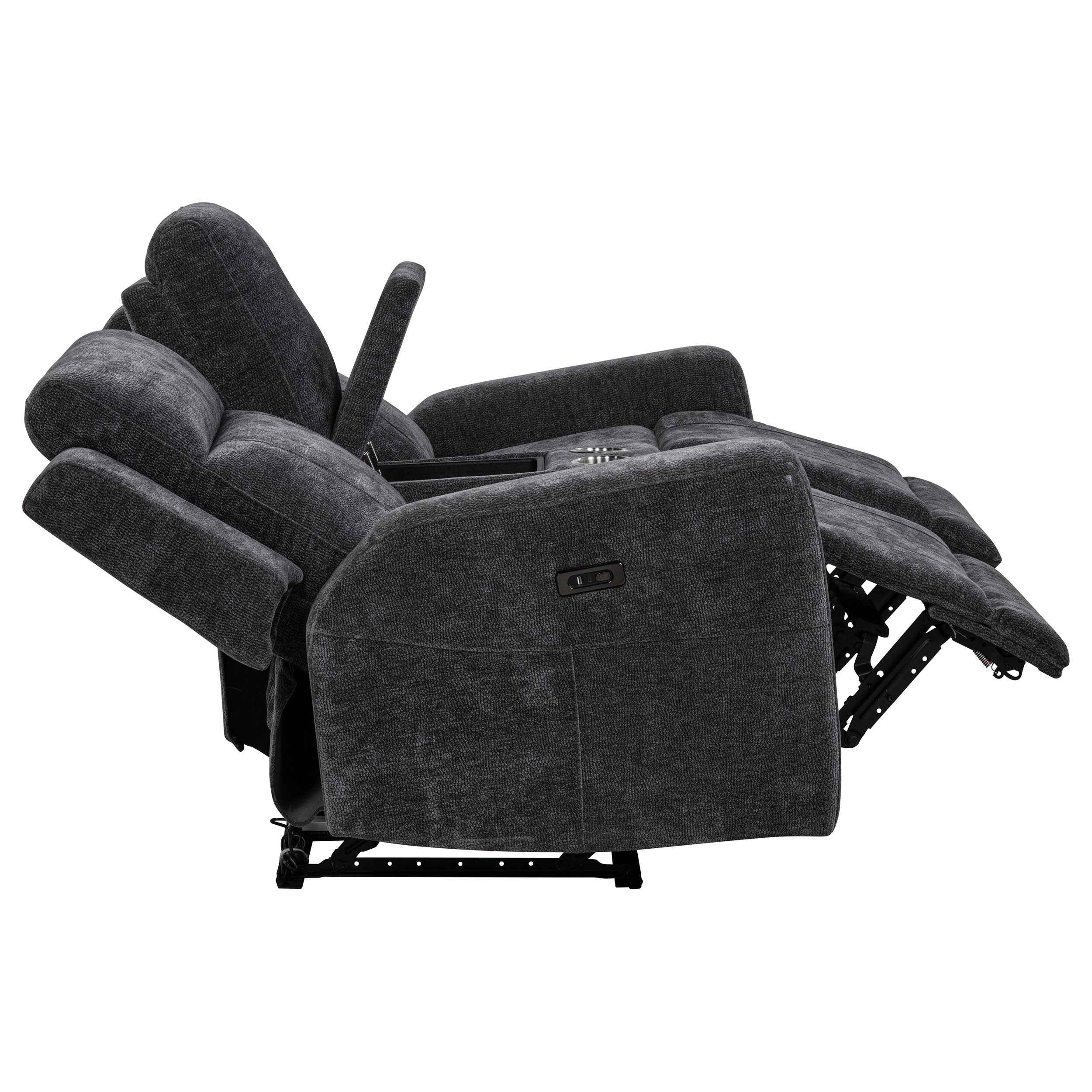Kennett Dark Grey Chenille Upholstered Power Reclining Loveseat - Image 8