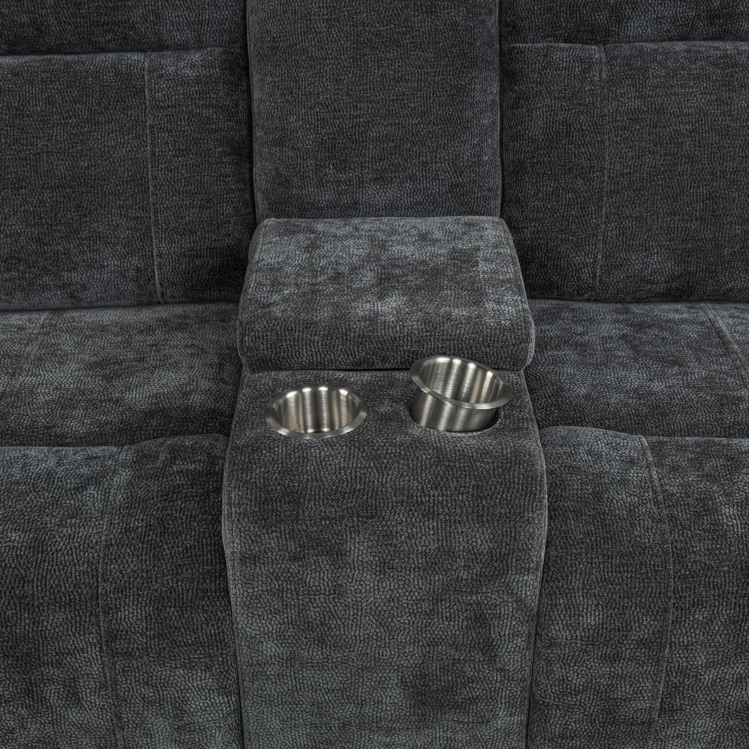 Kennett Dark Grey Chenille Upholstered Power Reclining Loveseat - Image 9