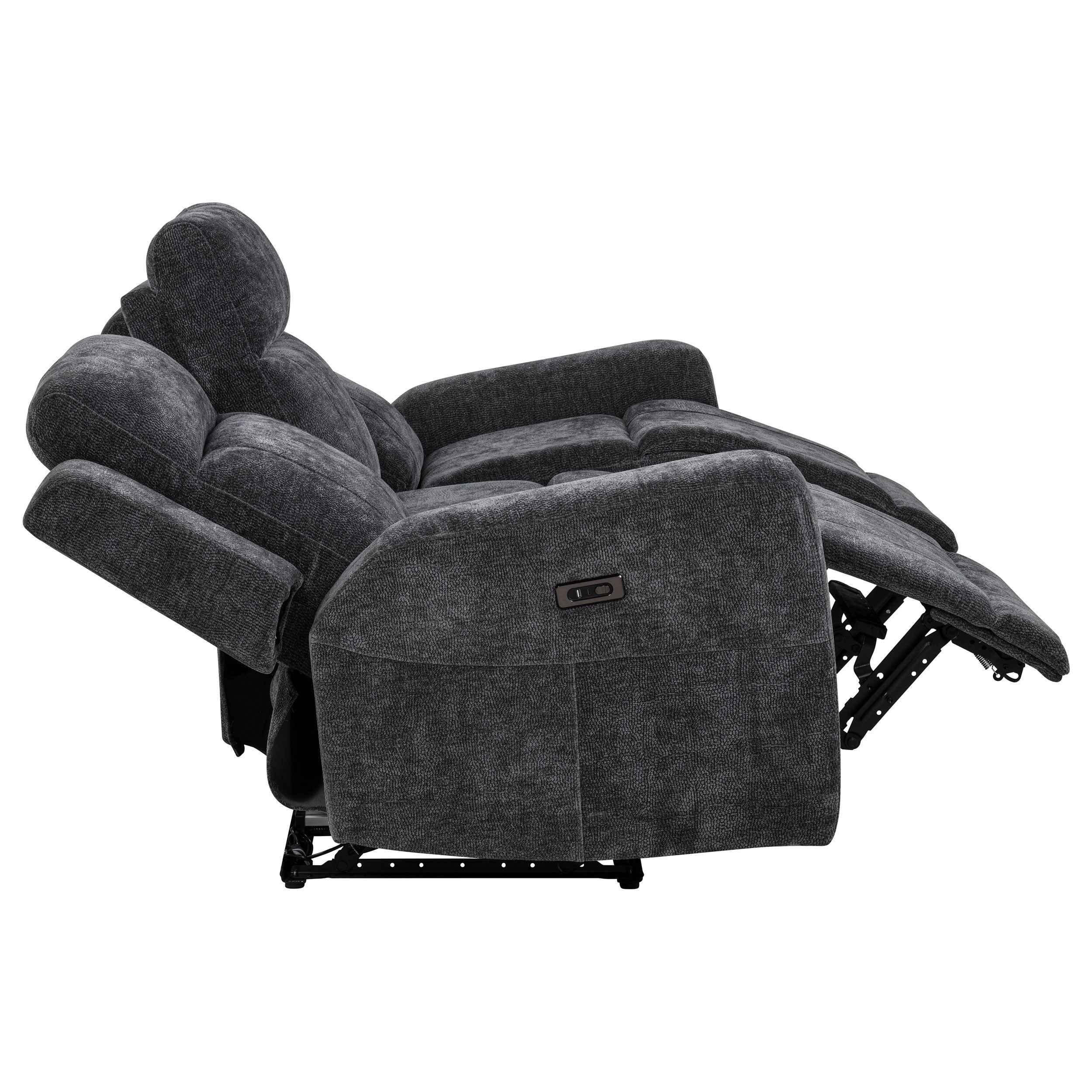 Kennett Dark Grey Chenille Upholstered Power Reclining Sofa - Image 8