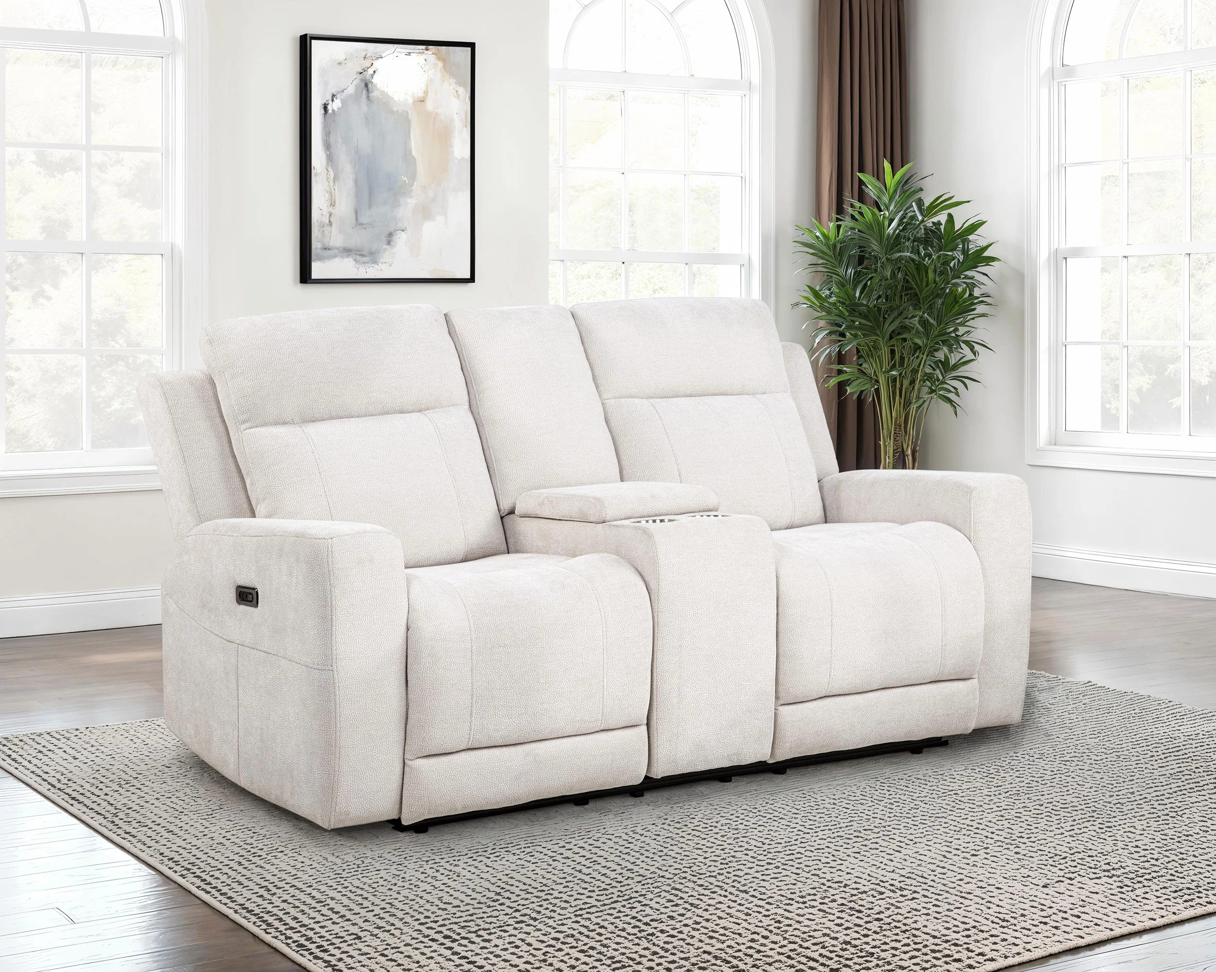 Kennett Ivory Chenille Upholstered Power Reclining Loveseat