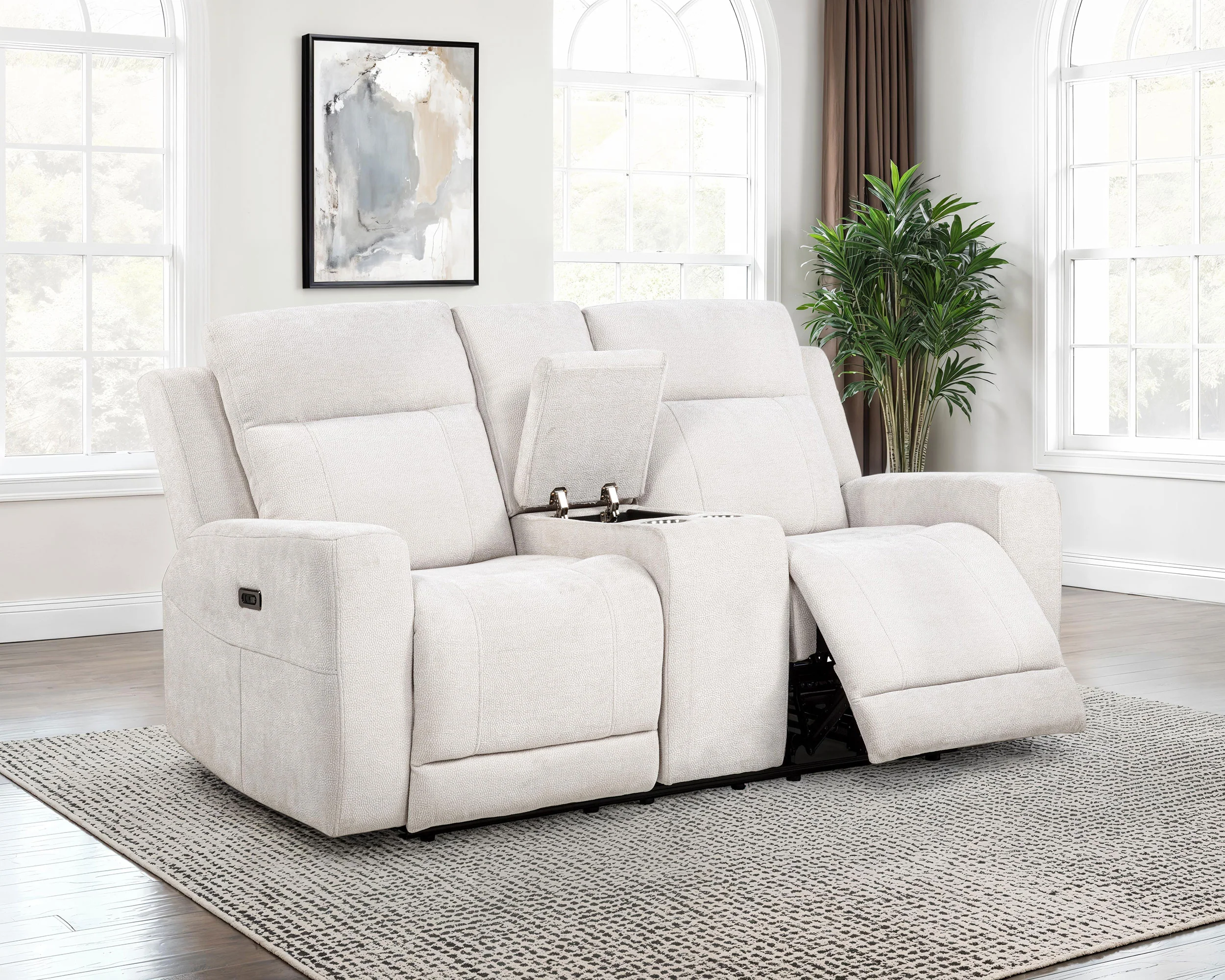 Kennett Ivory Chenille Upholstered Power Reclining Loveseat - Image 2
