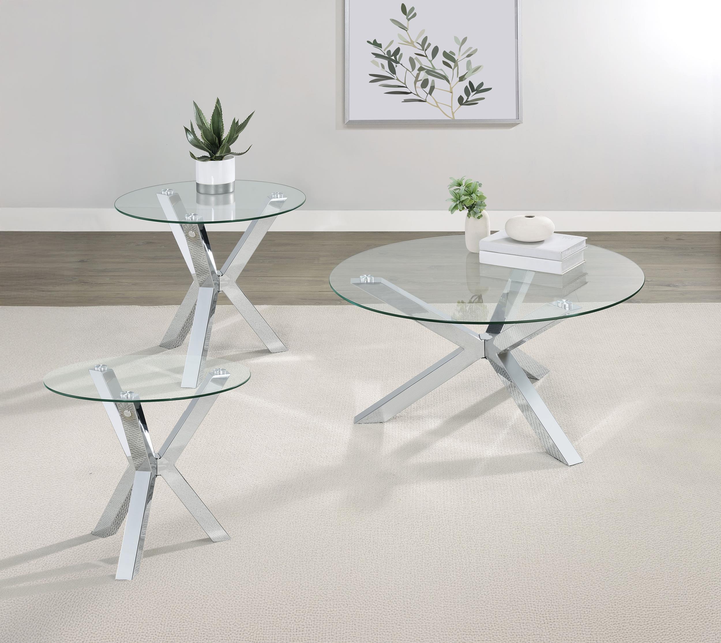 Kenzie Chrome 3-Piece Round Coffee and End Table Set