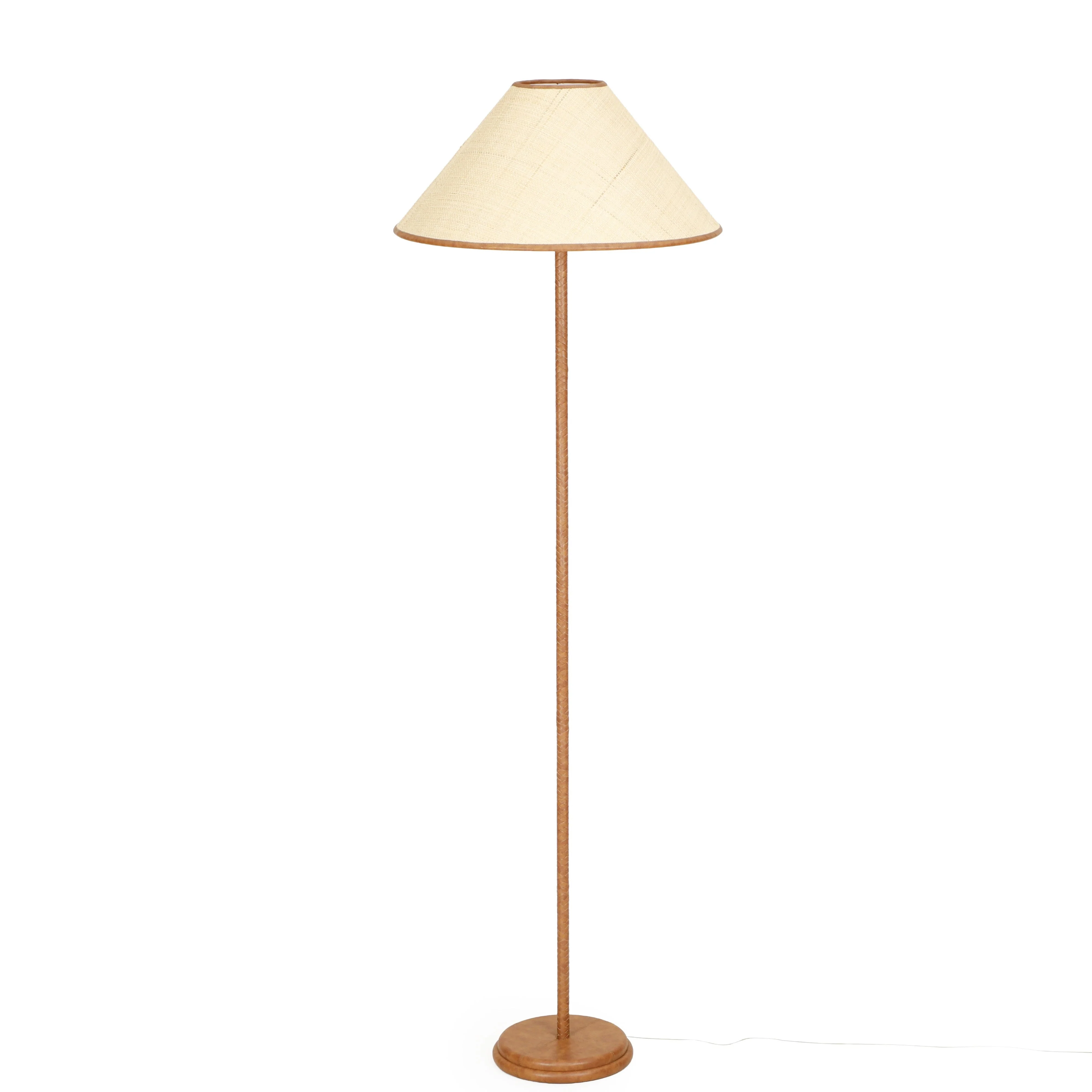 Keria Natural Vegan Leather and Raffia Designer Floor Lamp - Image 2
