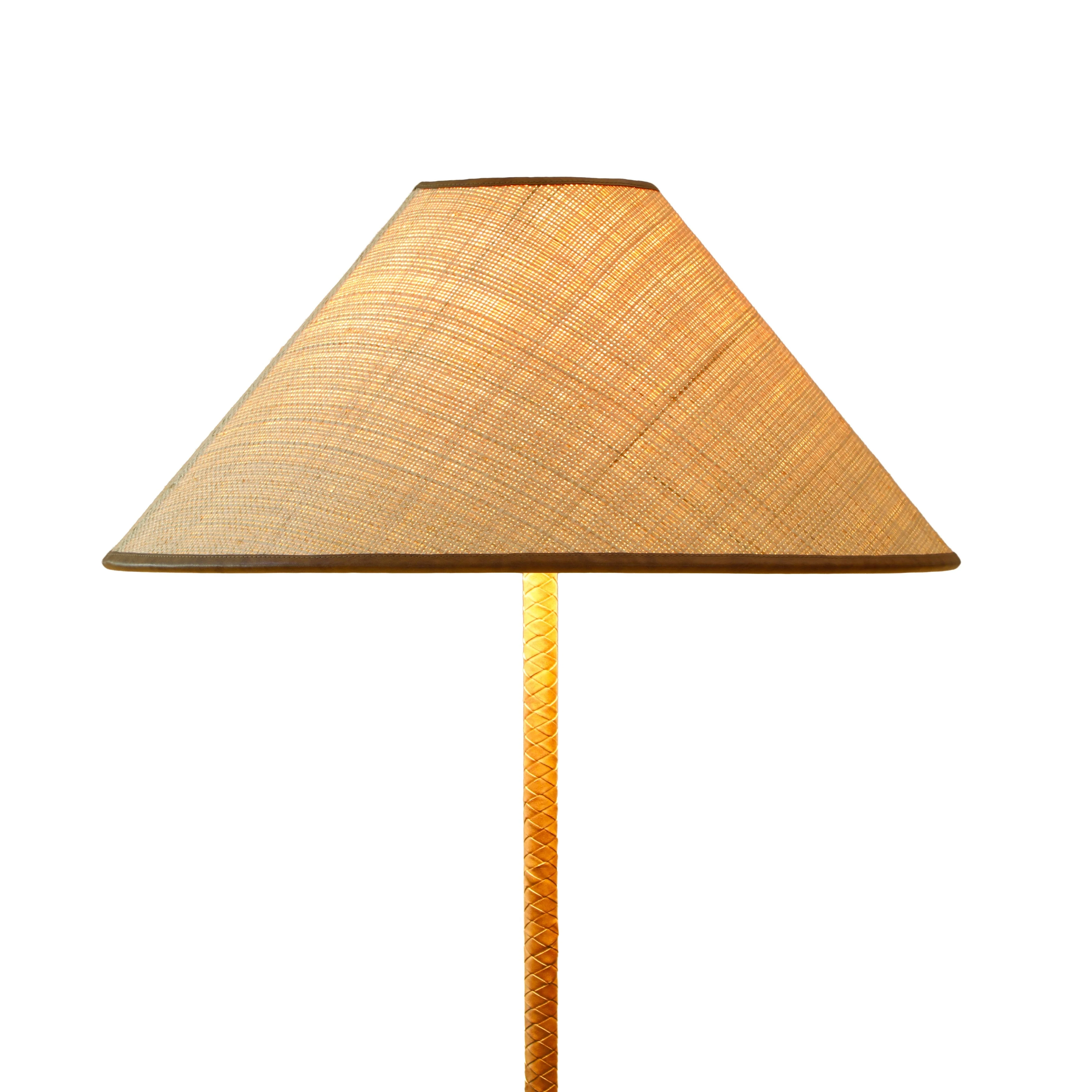 Keria Natural Vegan Leather and Raffia Designer Floor Lamp - Image 4