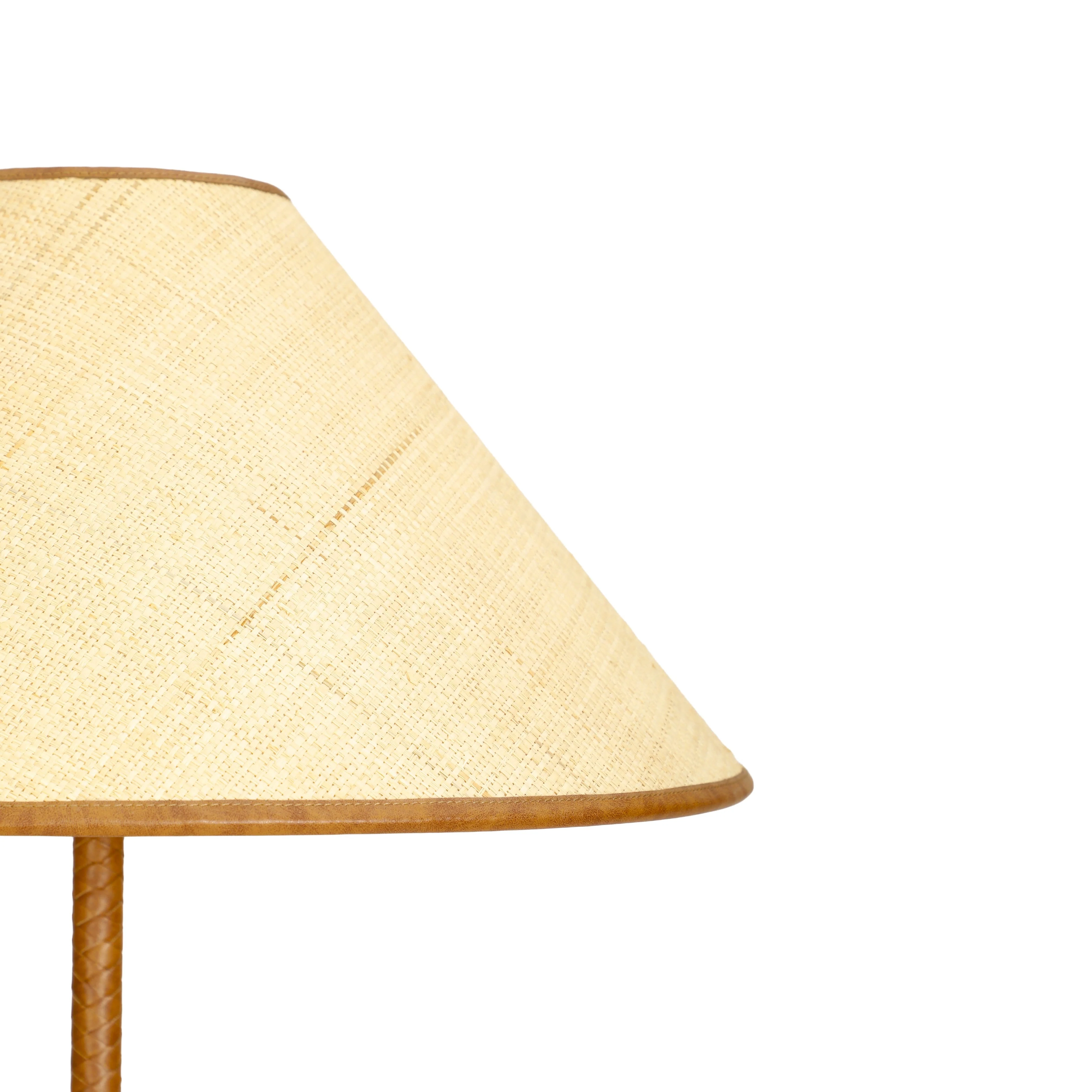 Keria Natural Vegan Leather and Raffia Designer Floor Lamp - Image 5