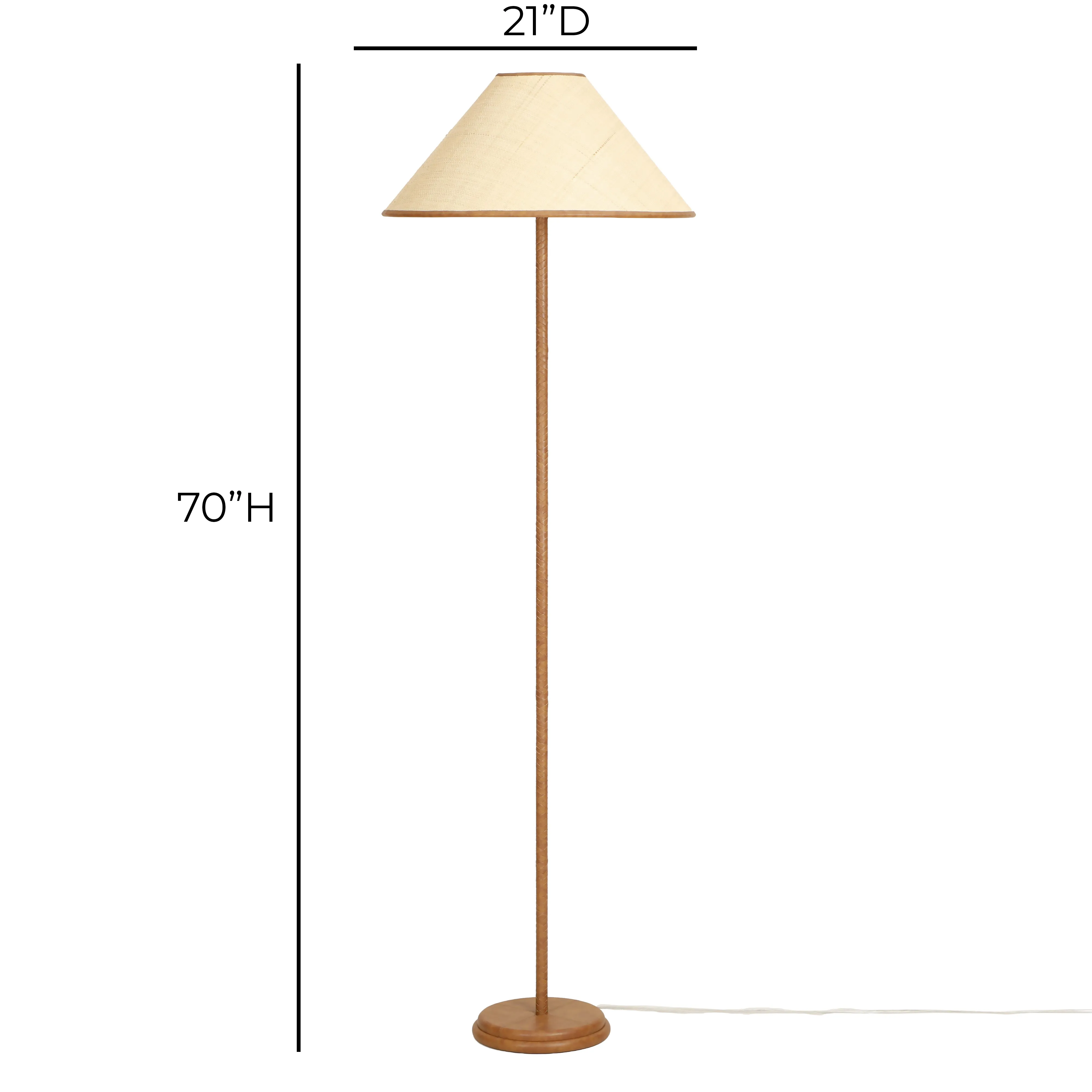 Keria Natural Vegan Leather and Raffia Designer Floor Lamp - Image 7