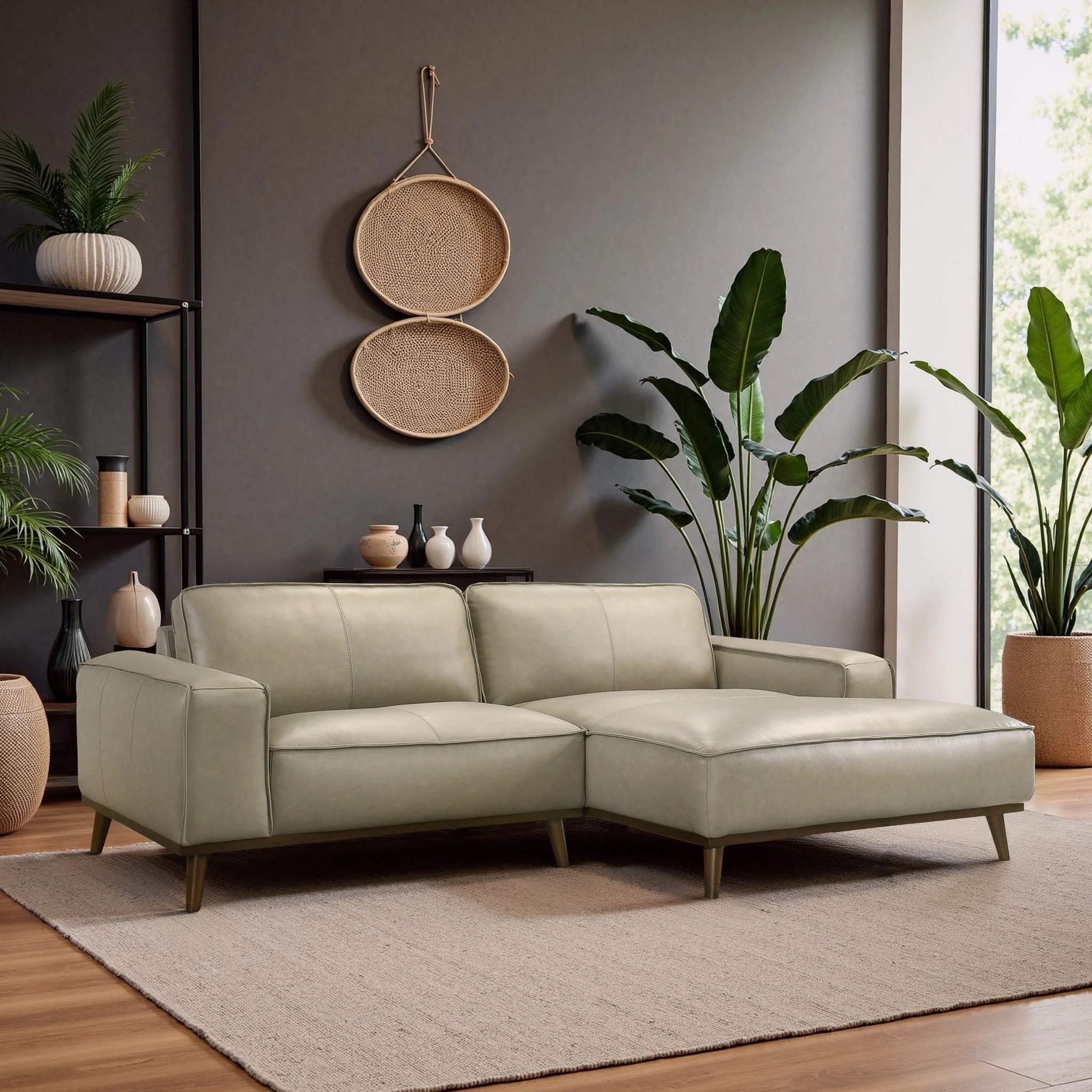 Kerrville Beige Leather Right Sectional Sofa - Image 3