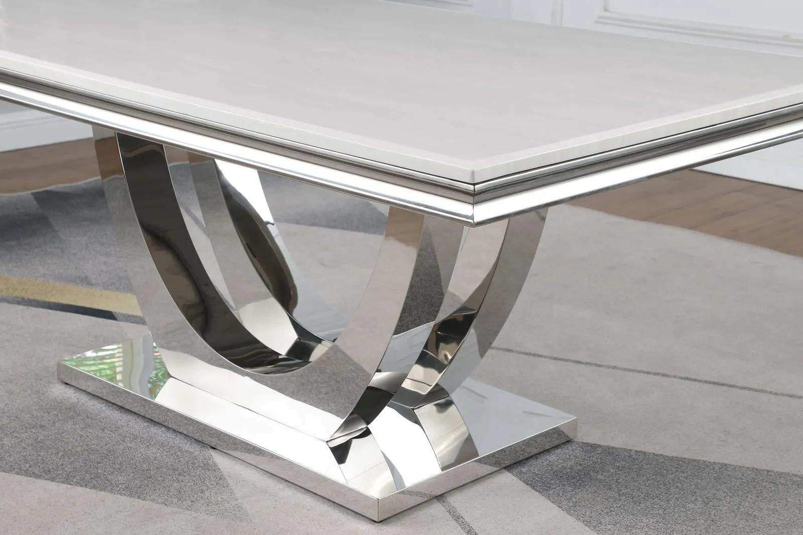 Kerwin White/Chrome Rectangle Faux Marble Top Dining Table - Image 4