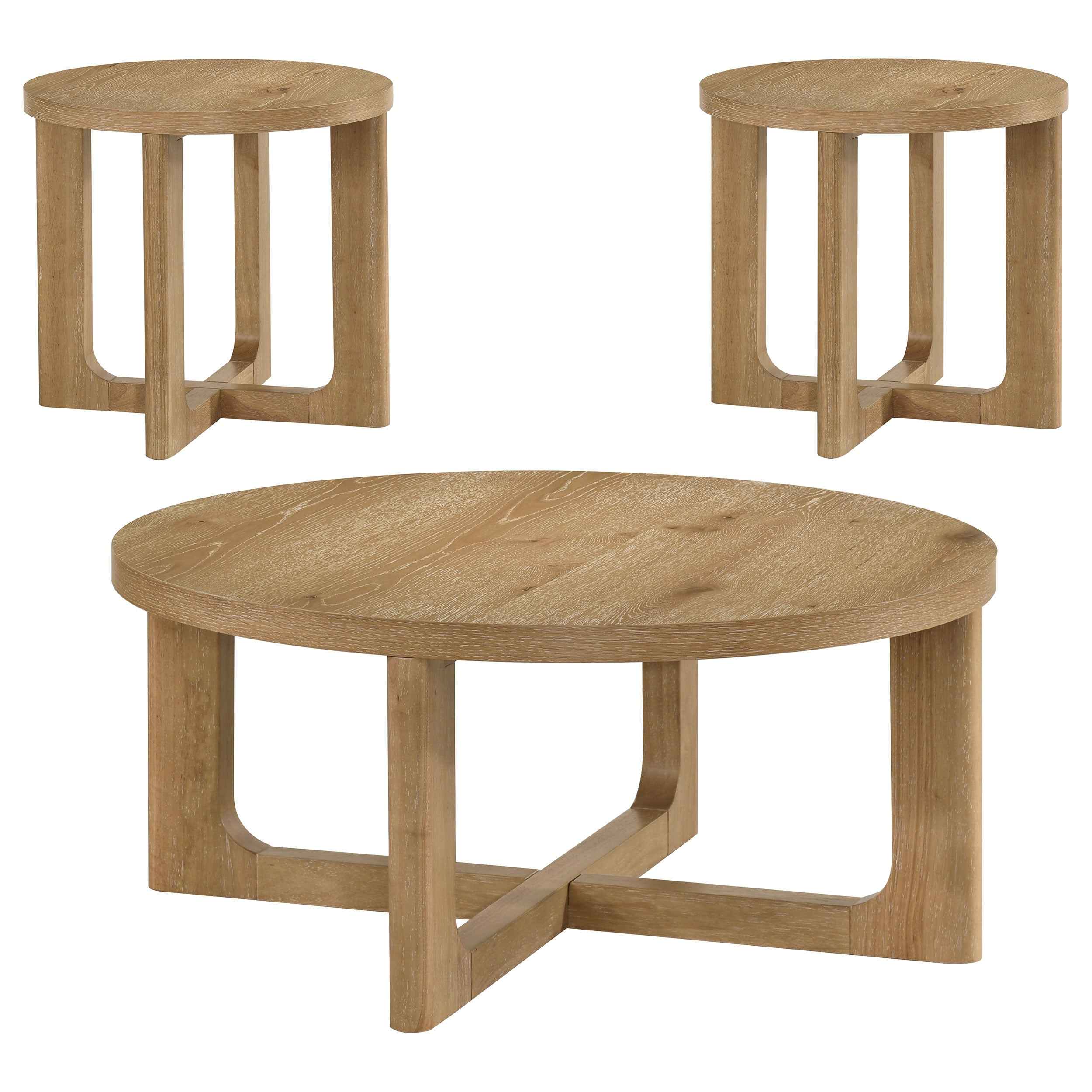 Kessler Light Oak 3-piece Round Sculptural Wood Coffee Table Set - Image 2