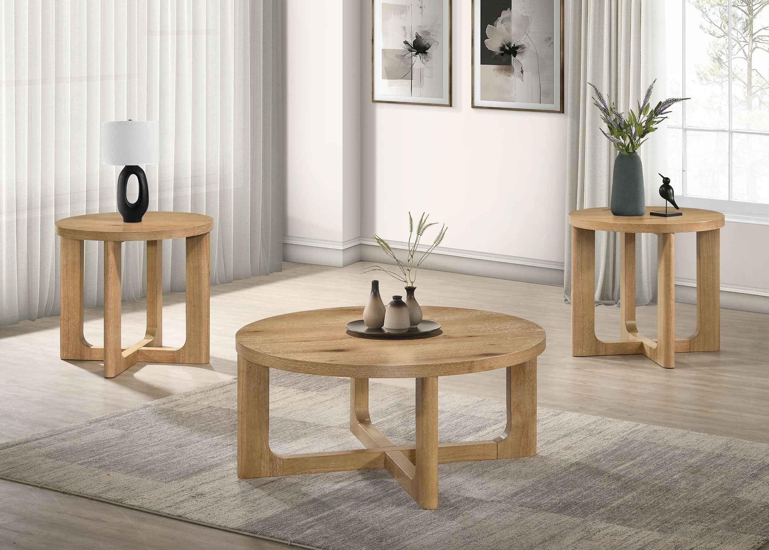 Kessler Light Oak Round Sculptural Wood End Table - Image 9