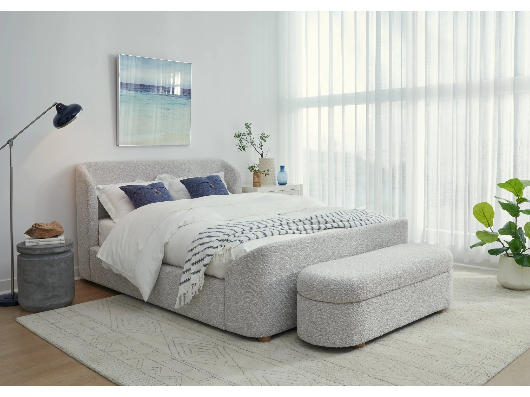 Kiki Upholstered California King Platform Bed in Cotton Ball Boucle