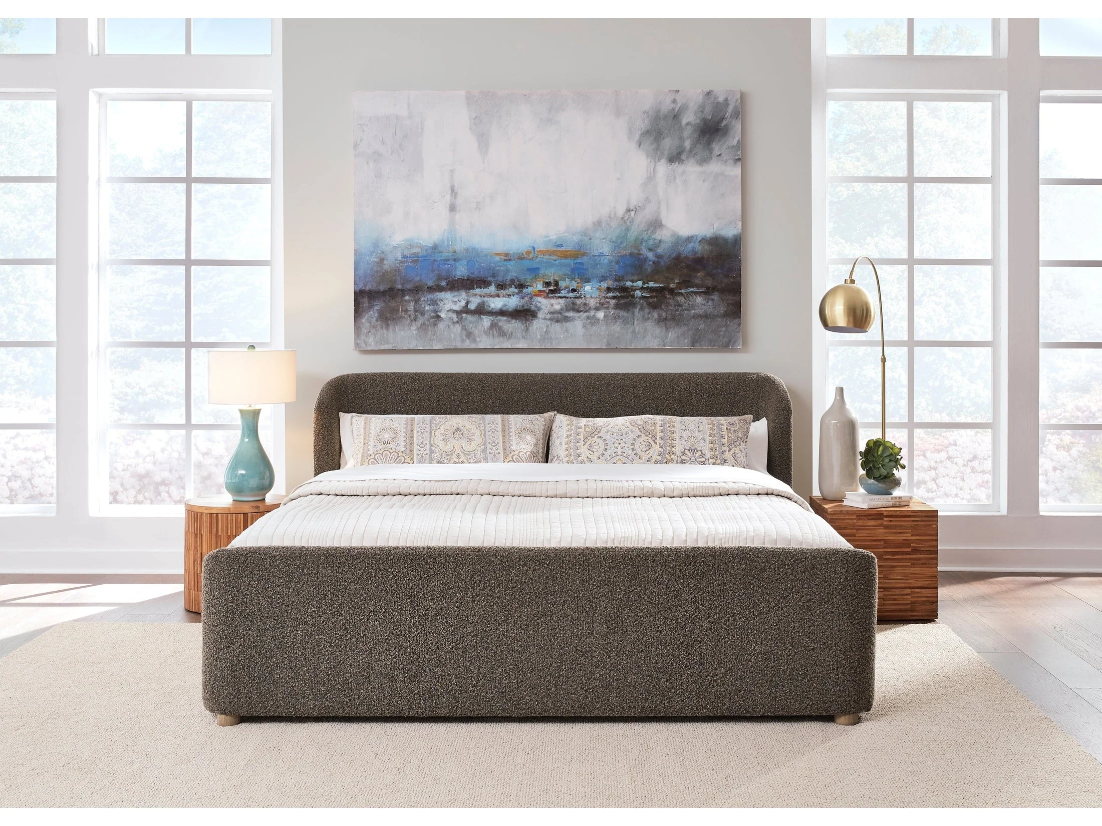 Kiki Upholstered Full Platform Bed in Pumpernickel Boucle