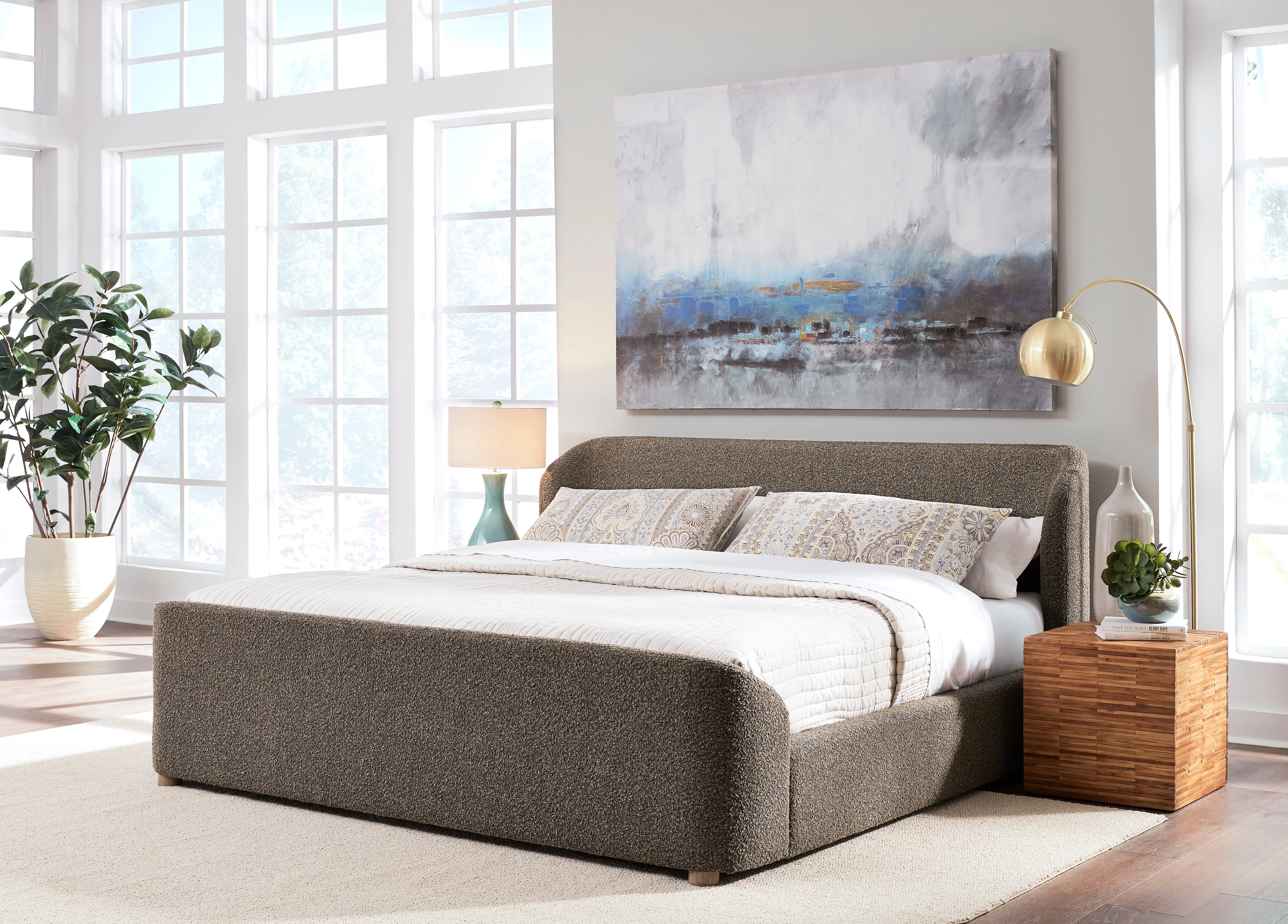 Kiki Upholstered Full Platform Bed in Pumpernickel Boucle - Image 2