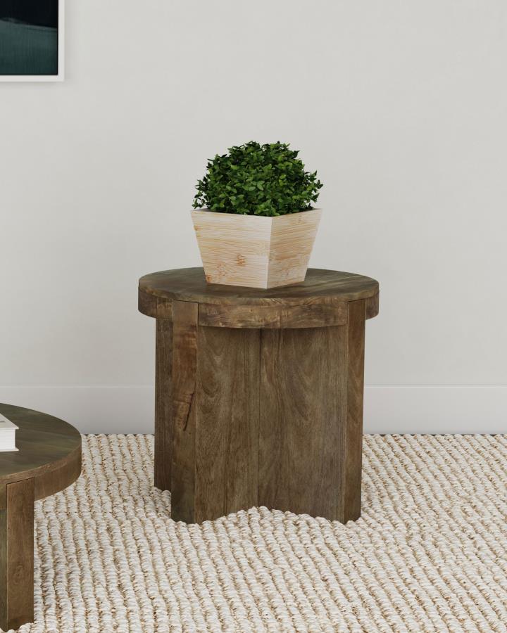 Kinkaid Brown Round Solid Mango Wood End Table