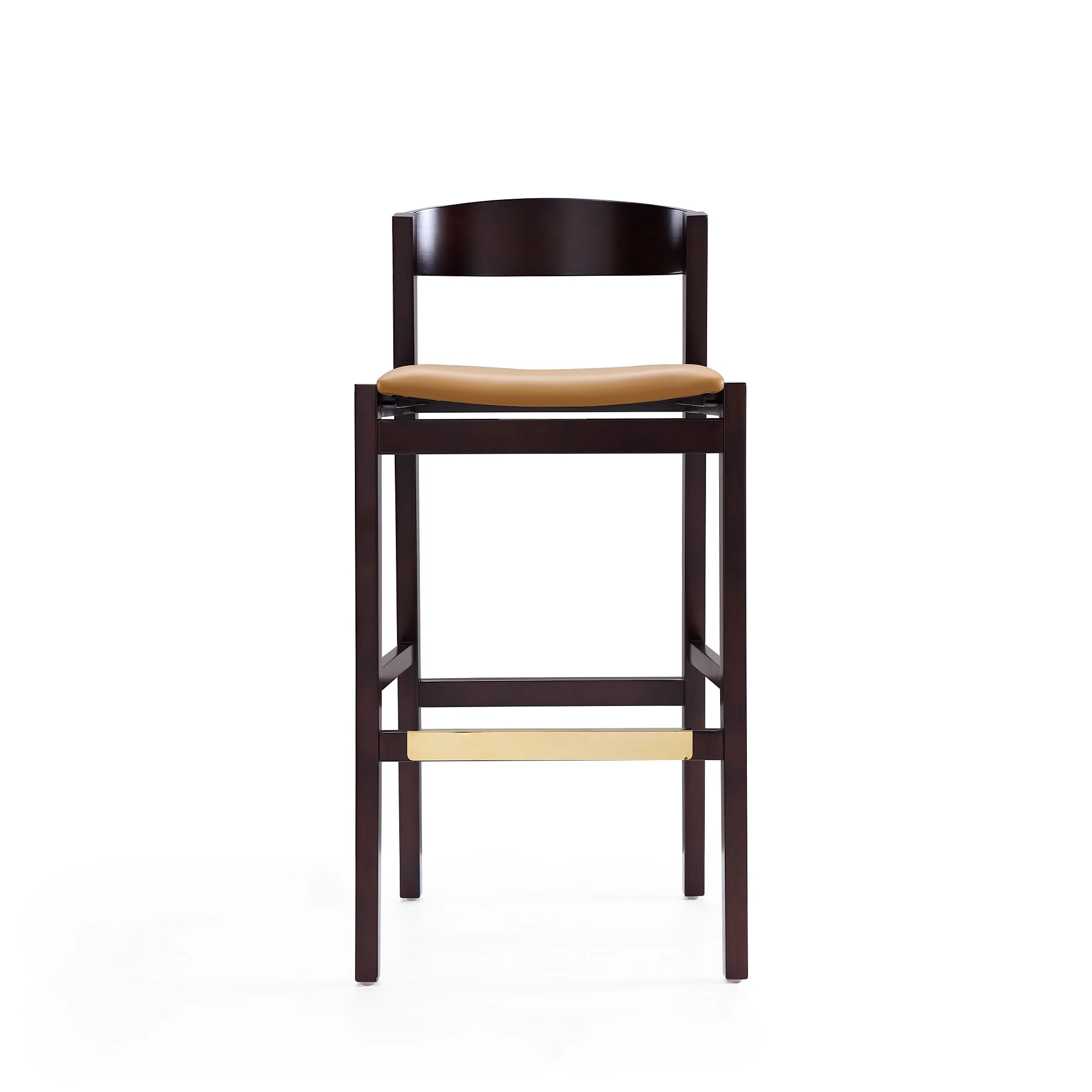 Klismos Barstool in Camel and Dark Walnut (set of 3) - Image 4