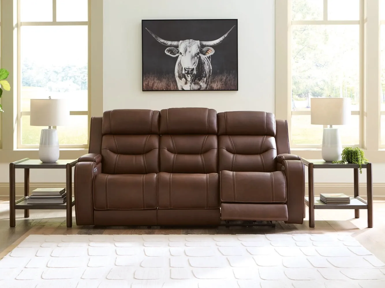 Knightington Brown Power Reclining Sofa w/Audio Seating