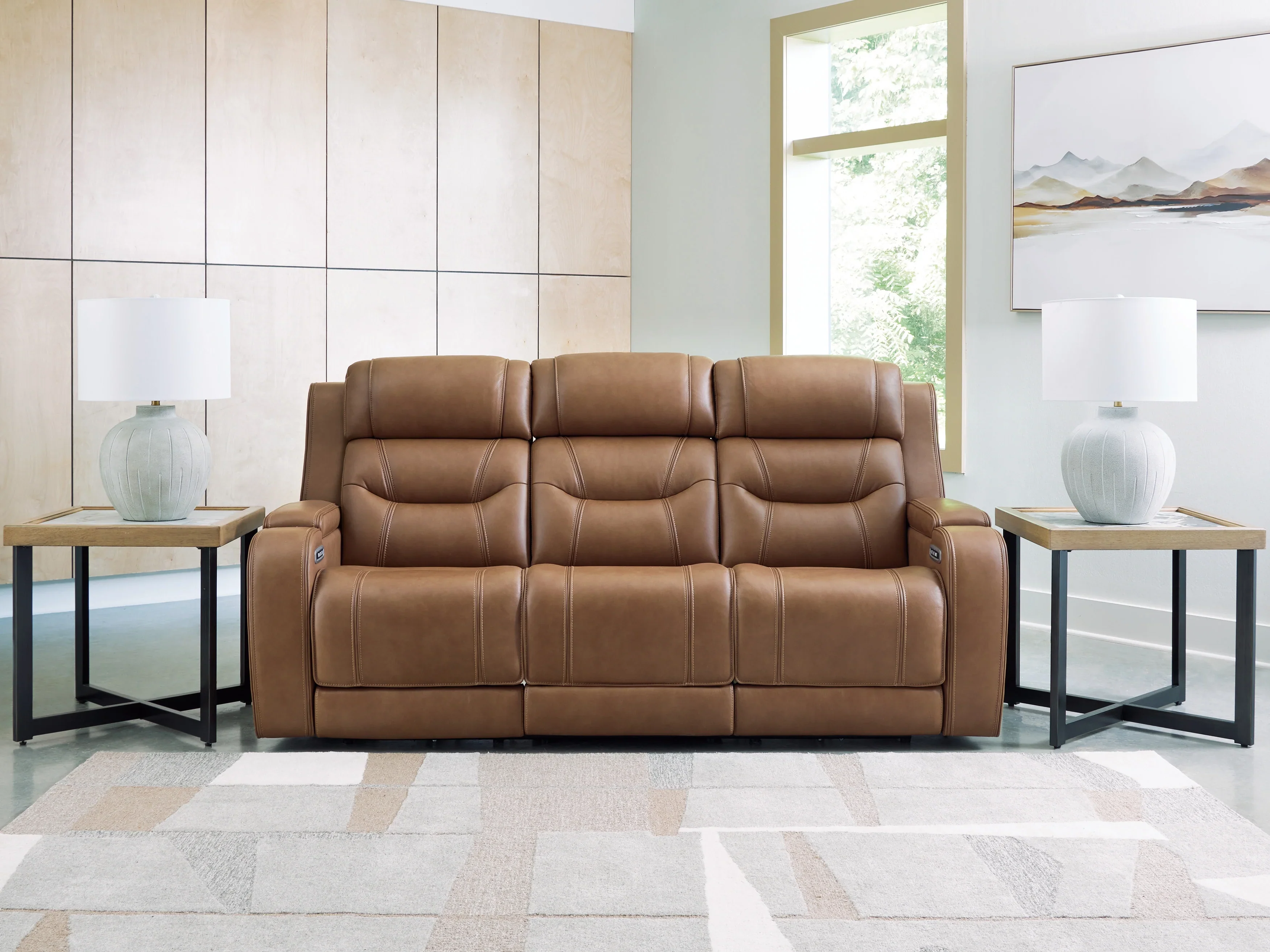 Knightington Caramel Power Reclining Sofa w/Audio Seating