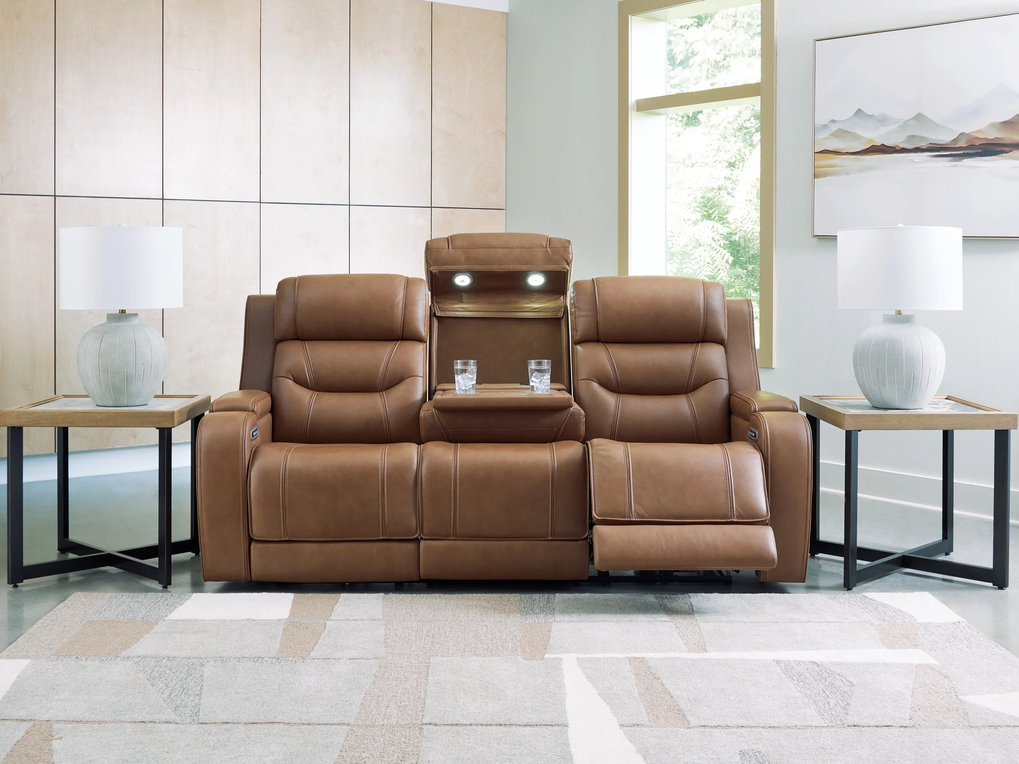 Knightington Caramel Power Reclining Sofa w/Audio Seating - Image 2