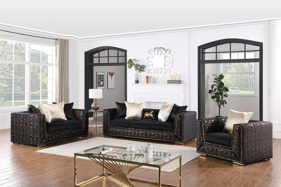 Konya Velvet Black Living Room Set [Special Price]