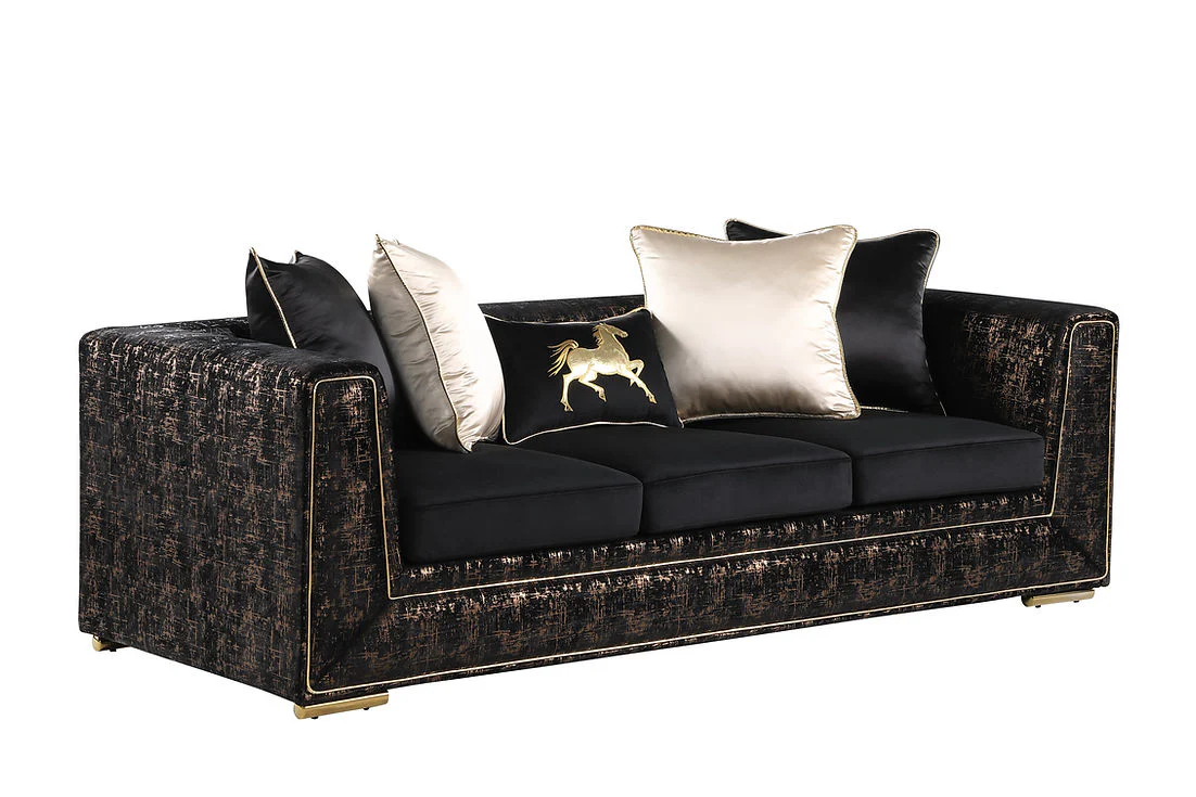 Konya Velvet Black Living Room Set [Special Price] - Image 3
