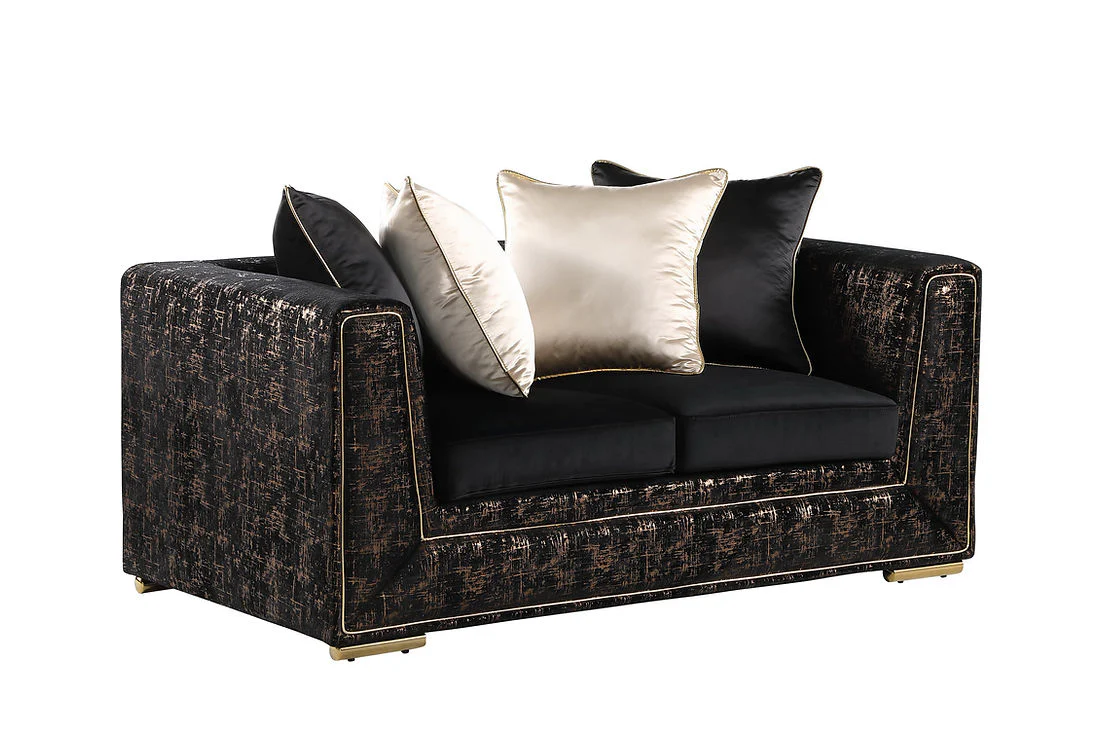 Konya Velvet Black Living Room Set [Special Price] - Image 5