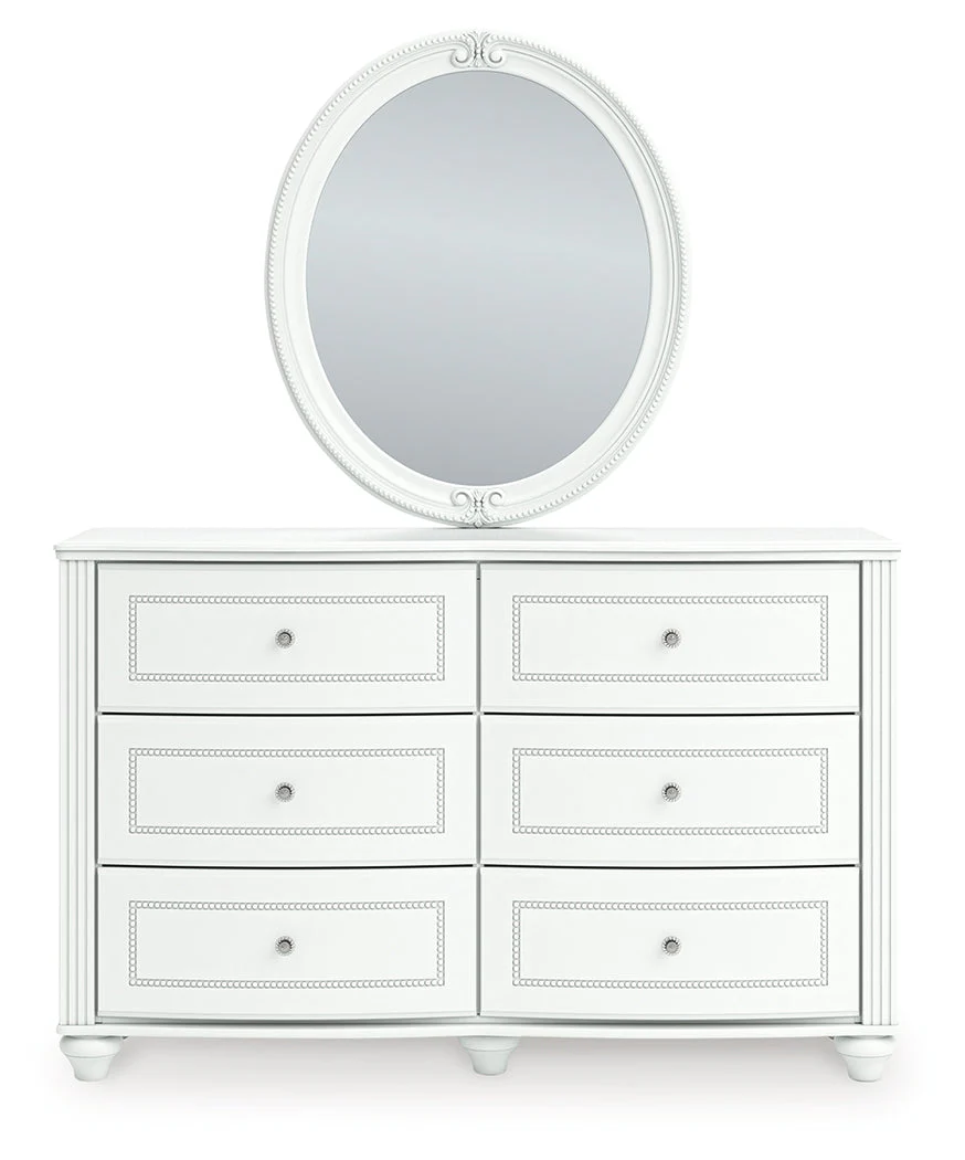 Kozlani White Full Upholstered Panel Bed, Dresser and Mirror - Image 10
