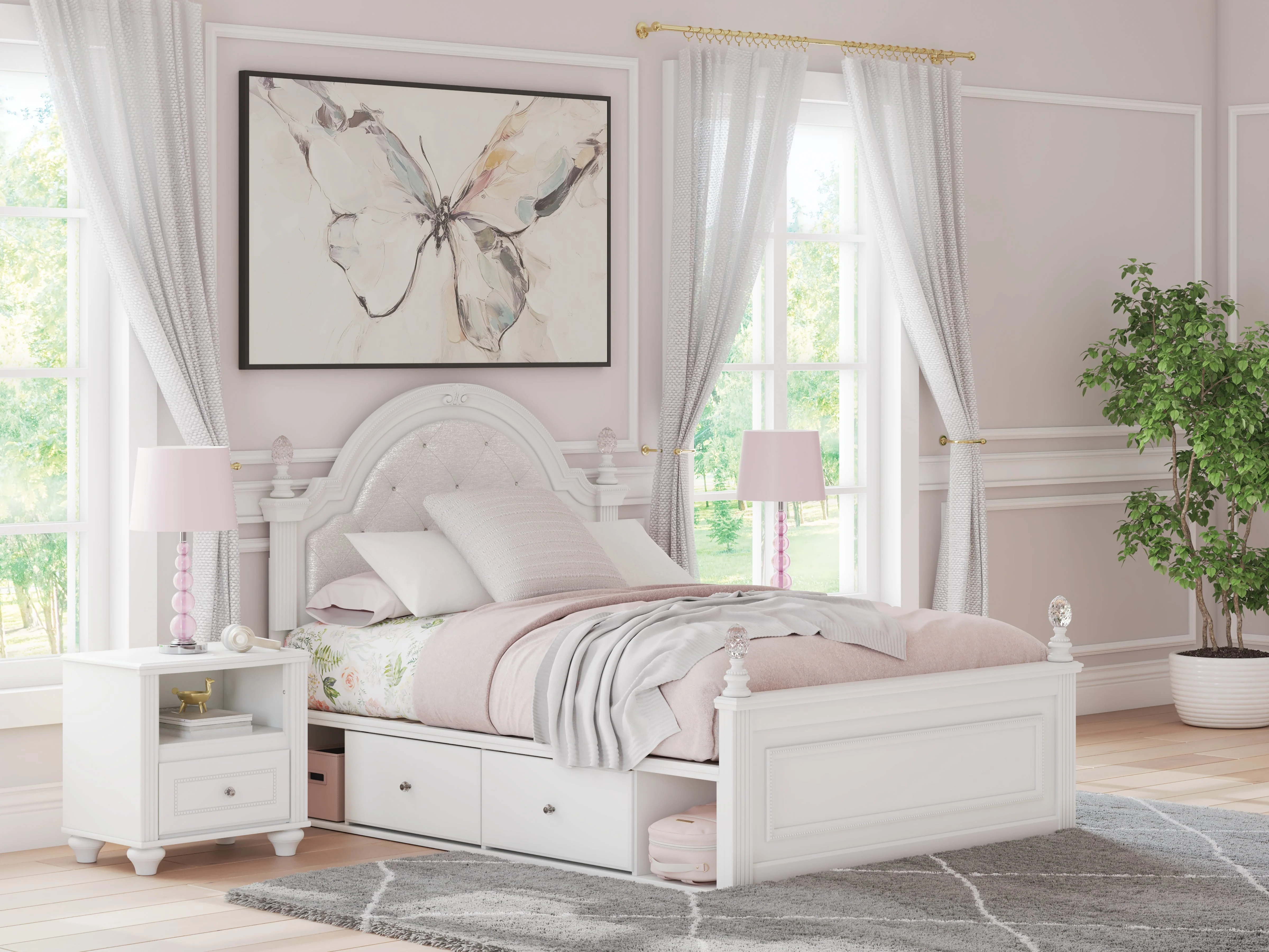 Kozlani White Full Upholstered Panel Storage Bed - Image 2