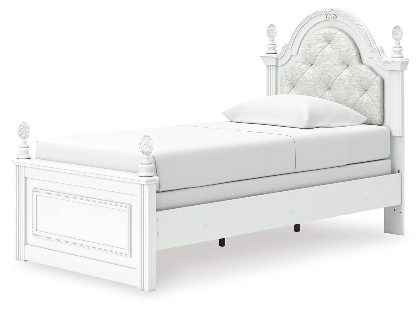 Kozlani White Twin Upholstered Panel Bed, Dresser and Mirror - Image 7